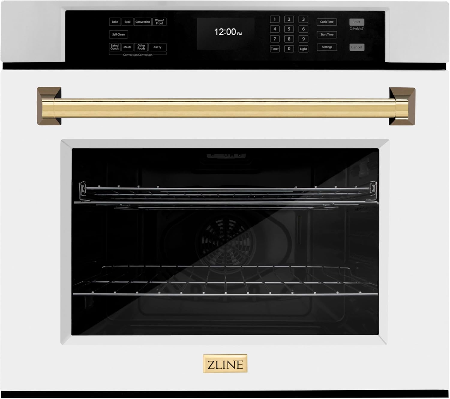 ZLINE 30 in. Autograph Edition Professional True Convection Single Wall Oven with Air Fry and Self Clean in Stainless Steel with White Matte Door and Polished Gold Handle (WASZ-WM-30-G)