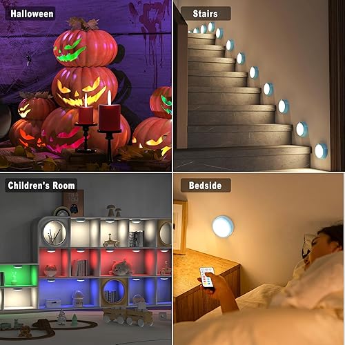 Vista 58 de HELPLEX Luces de disco con control remoto, luces LED que cambian de color, funciona con pilas, regulables, luces debajo del gabinete, luz Paquete