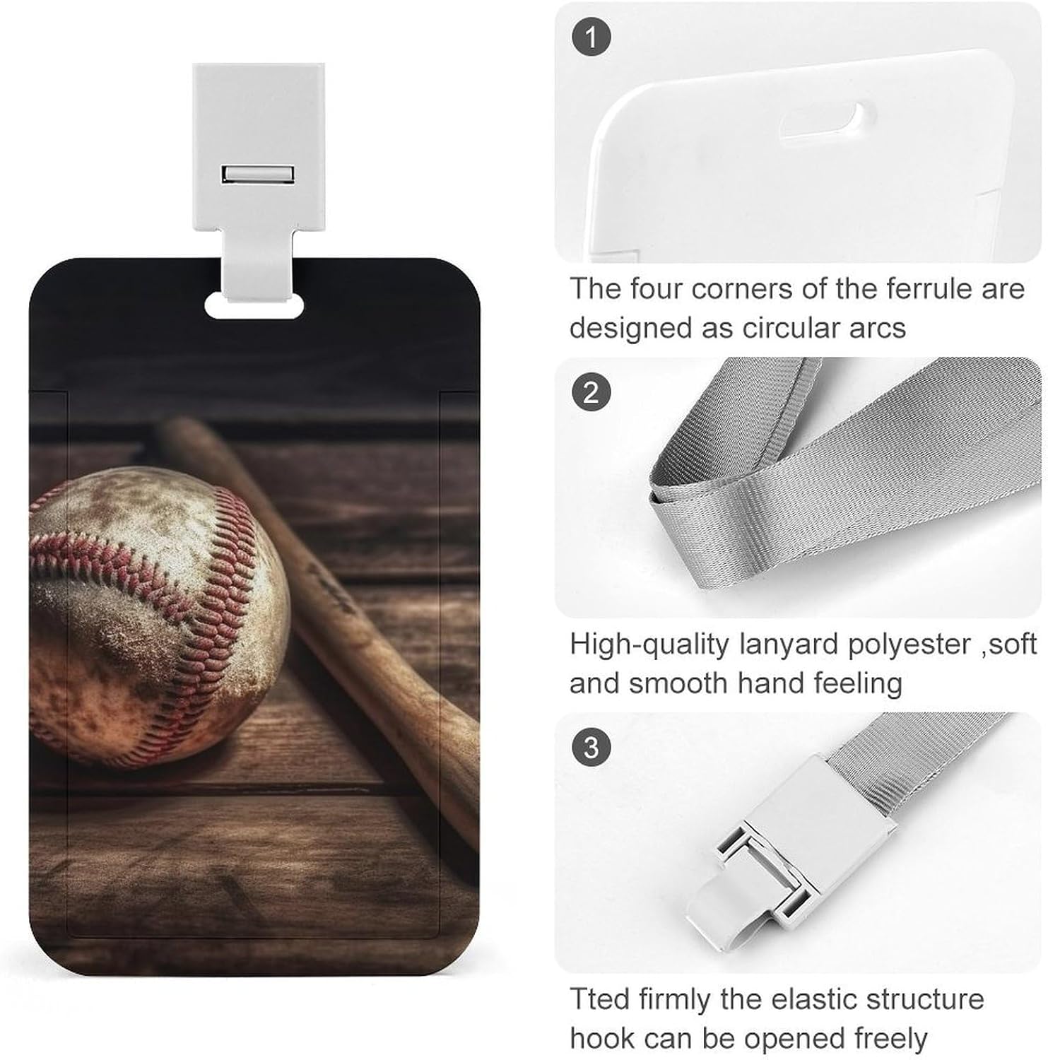 Sliding Baseball On Wooden Id Badge Holder with Breakaway Lanyard image 5