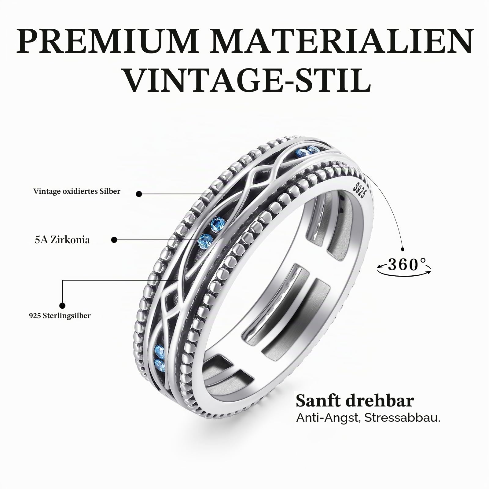 REDSUN Fidget Ringe 925 Sterling Silber Evil Eye Spinner Ring für Angst Männer Frauen Anti Stress Ring Schmuck Geschenke für Männer Frauen Teens Paar Geburtstag Valentinstag Weihnachten Geschenke