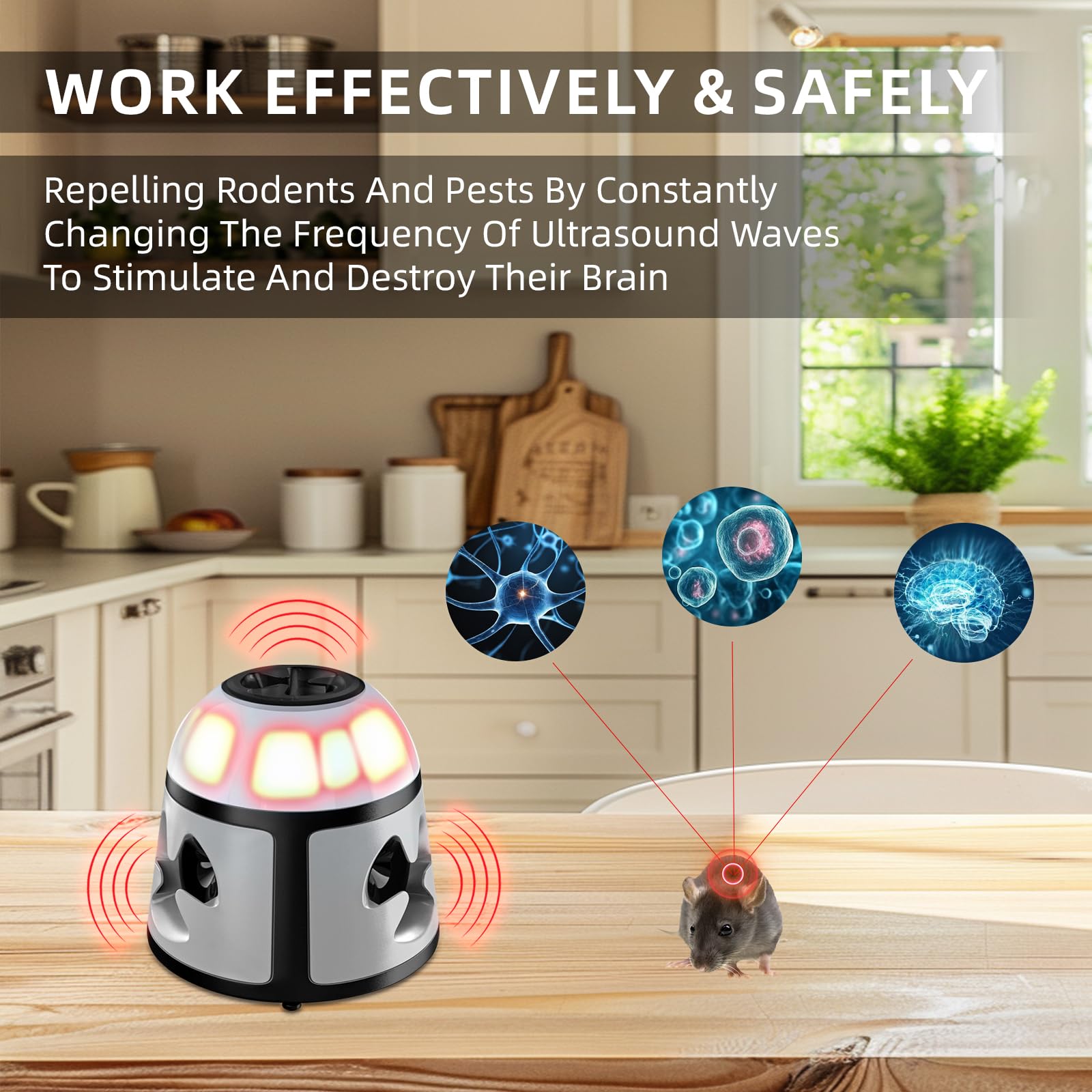 Repellente Mouse e Ratti 360° Dispositivo Ultrasuoni Mouse con Luce LED Plug in Repellente Mouse Anti Roditore per Interni Protezione e Anti Danno Giardino
