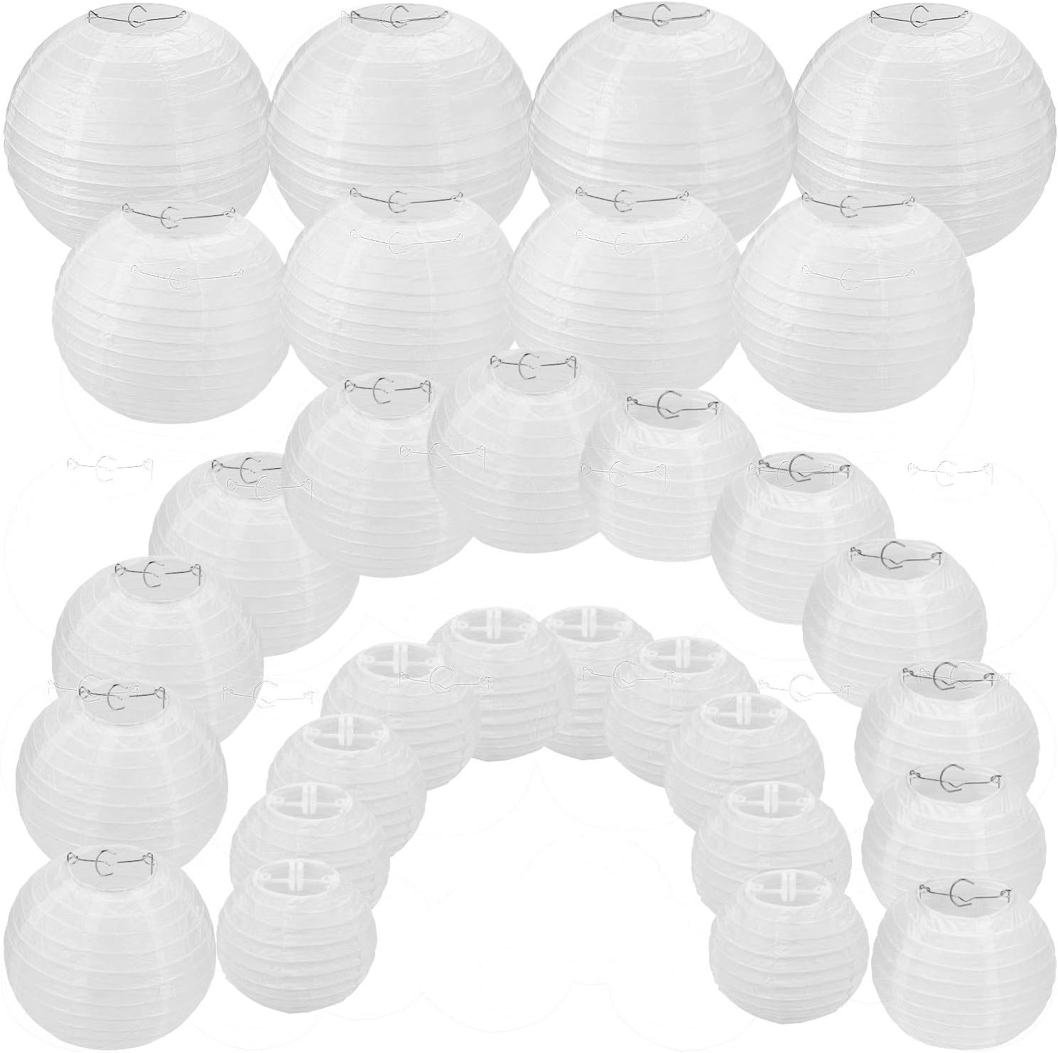 30 Pack White Paper Lanterns 4" 6" 8" 10" 12" Assorted Sizes, CertBuy White Hanging Round Lanterns for Birthday Wedding Baby Shower Festival Christmas Party Decoration - Great for Indoor or Outdoor