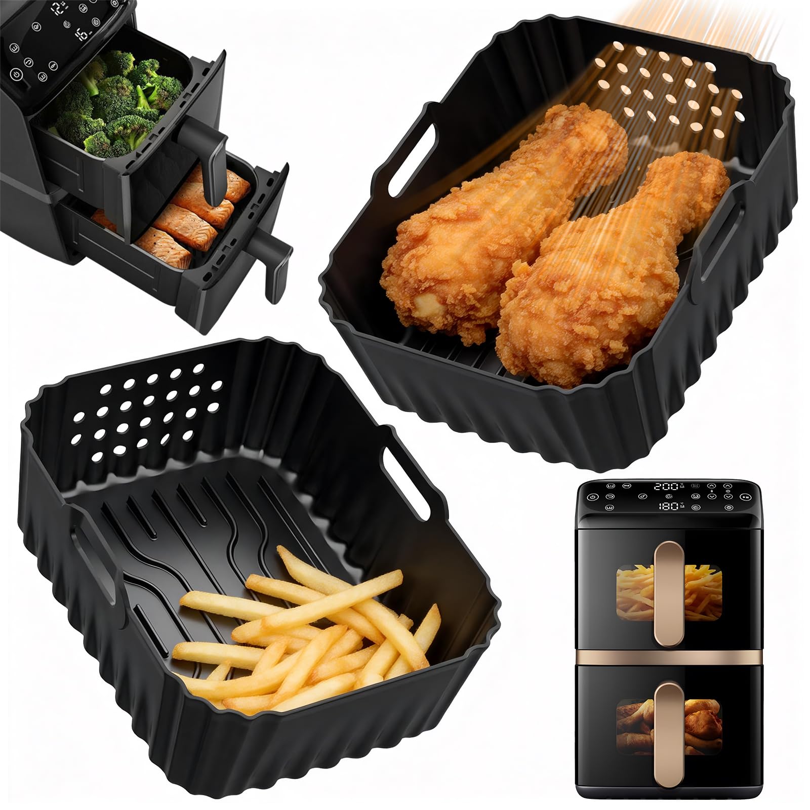 Airfryer silikonowa forma do frytkownicy na gorące powietrze, akcesoria do Philips Airfryer 4000 Series Stacked Dual Basket 10L NA460/00 NA462/70, silikonowa forma do pieczenia Air Fryer wkład