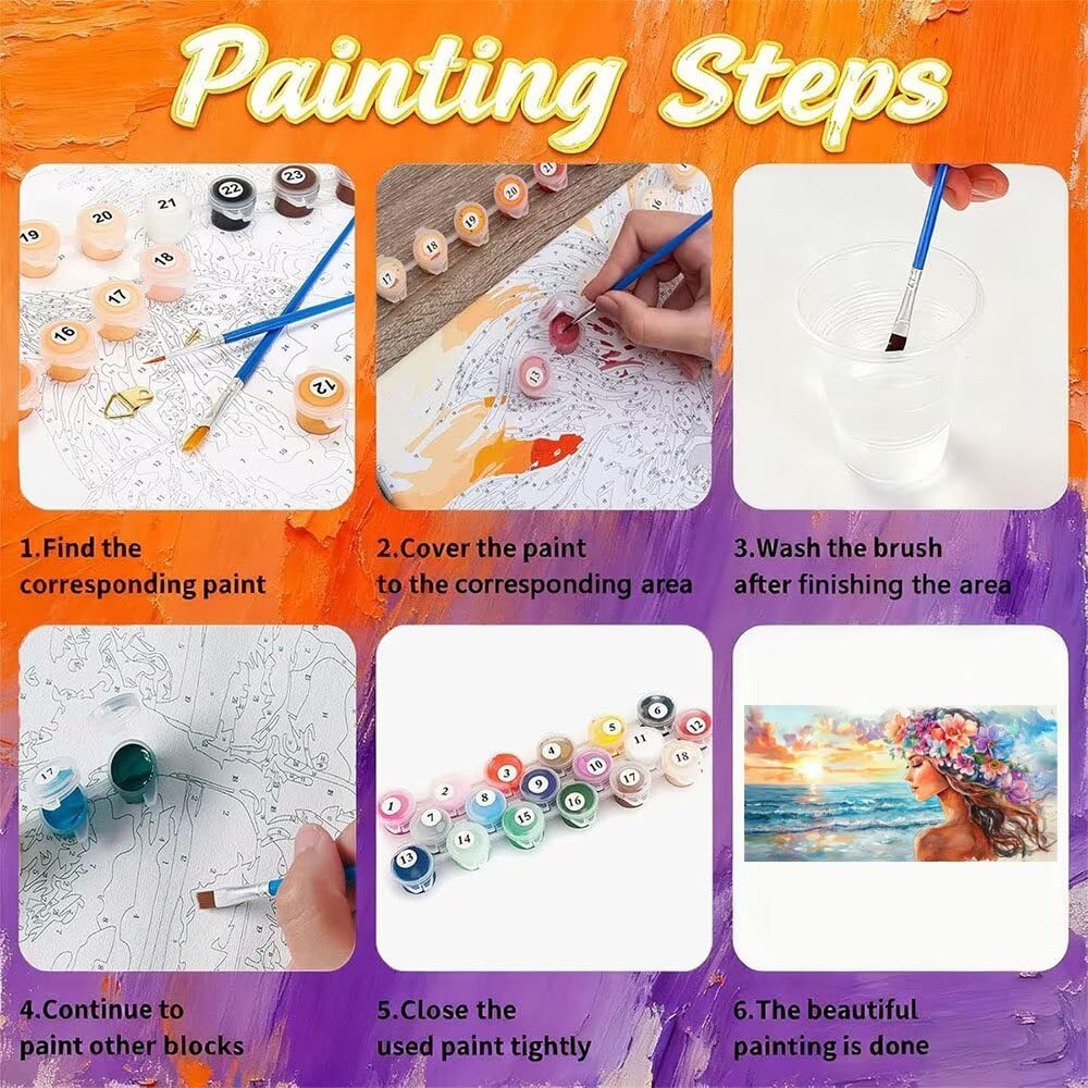 Meer Malen Nach Zahlen Erwachsene & AnfäNger Kits, Malen Nach Zahlen Mädchen Bastelset Kinder Ab 6 Jahre, Acrylfarben DIY Set Erwachsene, Geeignet FüR Deko Wohnzimmer, Ohne Rahmen 60x120cm U-129