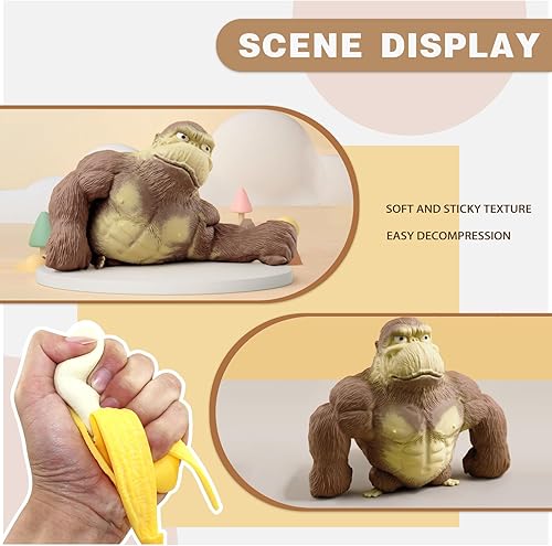 Miniatura 5 de Juguete de mono para apretar con bolas de plátano, divertido gorila, juguete blando para aliviar la descompresión, juguete para apretar el estrés,