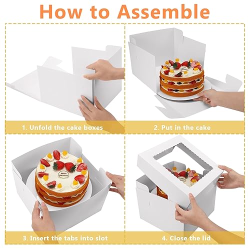 Miniatura 4 de SATINIOR 40 cajas para pasteles de 10 x 10 x 8 pulgadas con juego de tablas para pasteles (20 cajas y 20 tablas), cajas blancas altas para