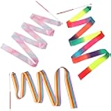 Gymnastics Dance Ribbon, 3pcs Rainbow Dance Twirling Streamers with Sticks 78.7 Inch 3 Color Rhythmic Gymnastics Wand for Artistic Dancing, Outdoor Play, Kids Adults Talent Shows