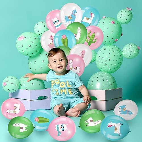 Miniatura 4 de Aoriher 45 globos de cactus de llama, decoración de fiesta de cumpleaños temática de llama, globos de látex de cactus de 12 pulgadas, suministros de