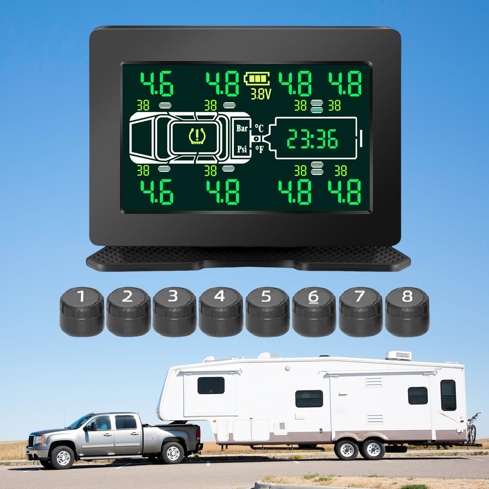 System monitorowania ciśnienia w oponach Max 8,0 bar monitor temperatury w oponach IP67 wodoodporne narzędzie do monitorowania ciśnienia w oponach samochodowych z czujnikami 4/6/8 i dużym