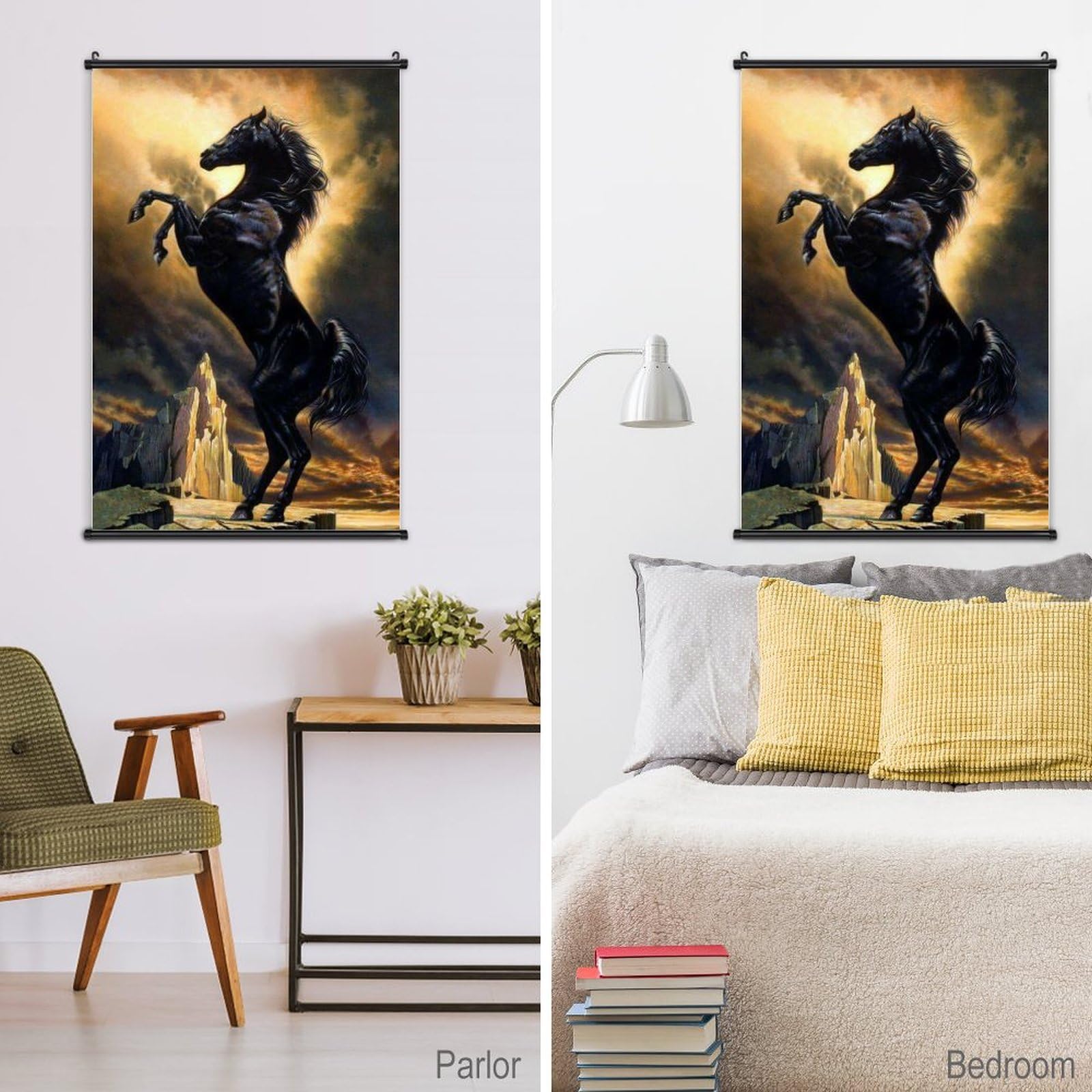 Amazon.co.jp: 崖の上に立つ黒い馬 ポスター 壁掛け 掛け画 壮大な