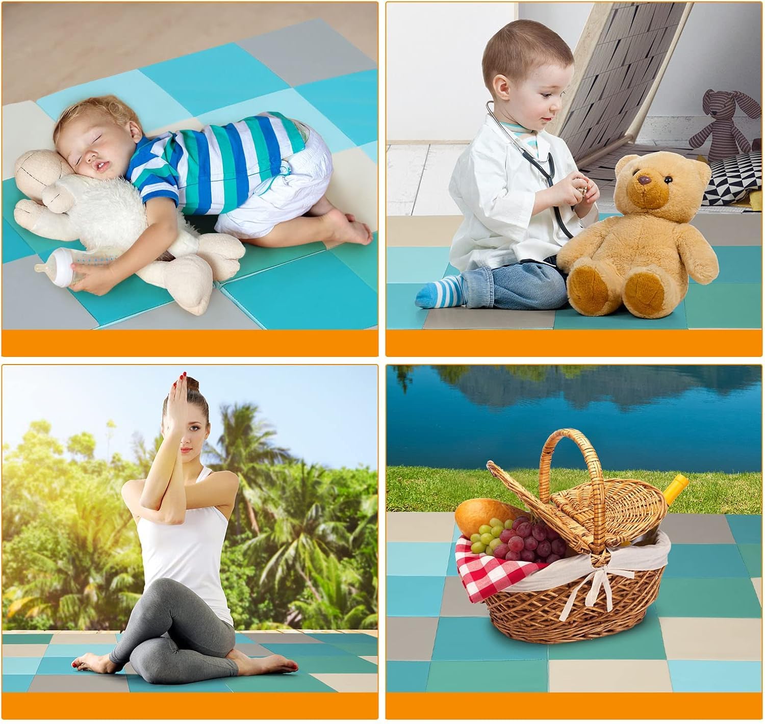 HOMGX Multi-Functional Children's Crawling Folding Pad, 58'' x 58'' Children's Foam Game Pad, Waterproof Soft Thick Splicing Game Pad for Children's Gym, Nursery Game Room (Contemporary)
