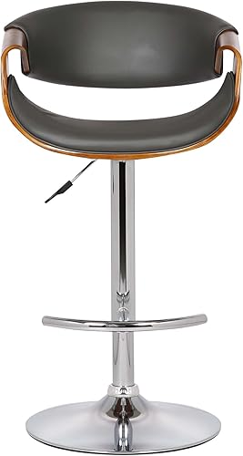 Vista 4 de Armen Living Taburete de bar ajustable giratorio de mariposa en piel sintética gris y acabado de madera de nogal