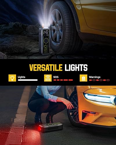 Miniatura 6 de NEVERLAND Compresor de aire portátil para inflador de neumáticos, bomba de aire de 16000 mAh 150PSI para neumáticos de automóvil con pantalla LED