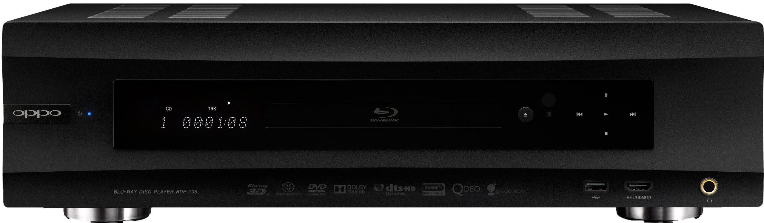 Oppo BDP-105 7.1 Compatibilité 3D Noir - Lecteurs Blu-Ray (Noir, BD-R,BD-RE,CD-R,CD-RW,DVD+R,DVD+R DL,DVD+RW,DVD+RW DL,DVD-R,DVD-R DL,DVD-RW,DVD-RW DL, 1024 Mo, 1080i,1080p,480i,480p,576i,576p,720p, Rhapsodie, CinemaNow, Netflix, Pandora, Vudu, 7.1 canaux