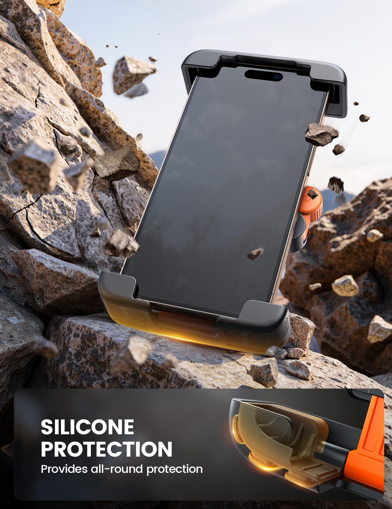 Lamicall Bike Phone Holder Bicycle - 【Foldable Clamp】 Motorbike Phone Holder, Universal Motorcycle Handlebar Clamp Mount for iPhone 17 16 15 14 13 Pro Max Mini Air, Samsung S25, All Phones - Orange — view 6