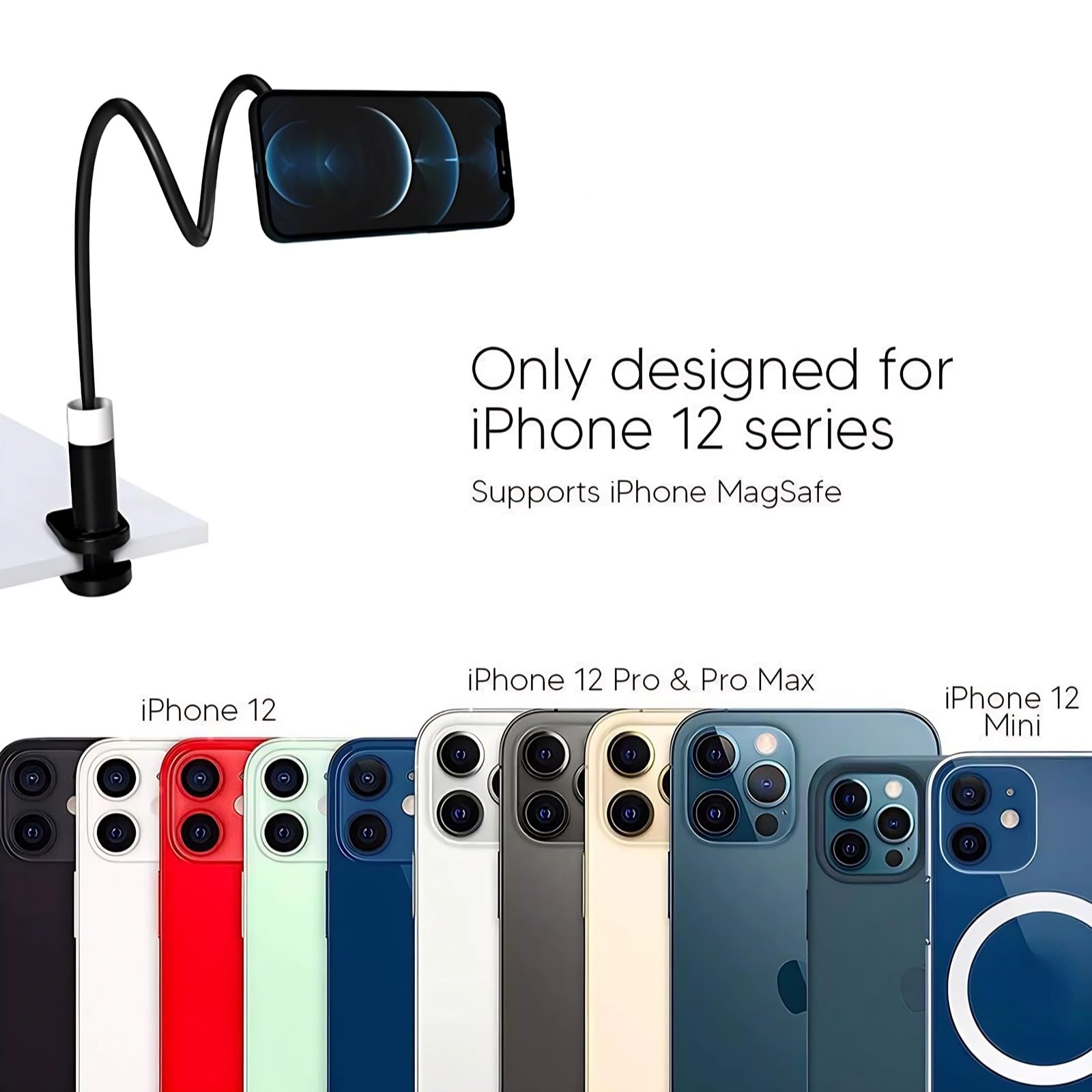 Supporto per telefono a collo d'oca, supporto magnetico flessibile a braccio lungo per scrivania, letto, comodino, staffa per telefono cellulare con morsetto per iOS 15 15 Pro 15 Plus