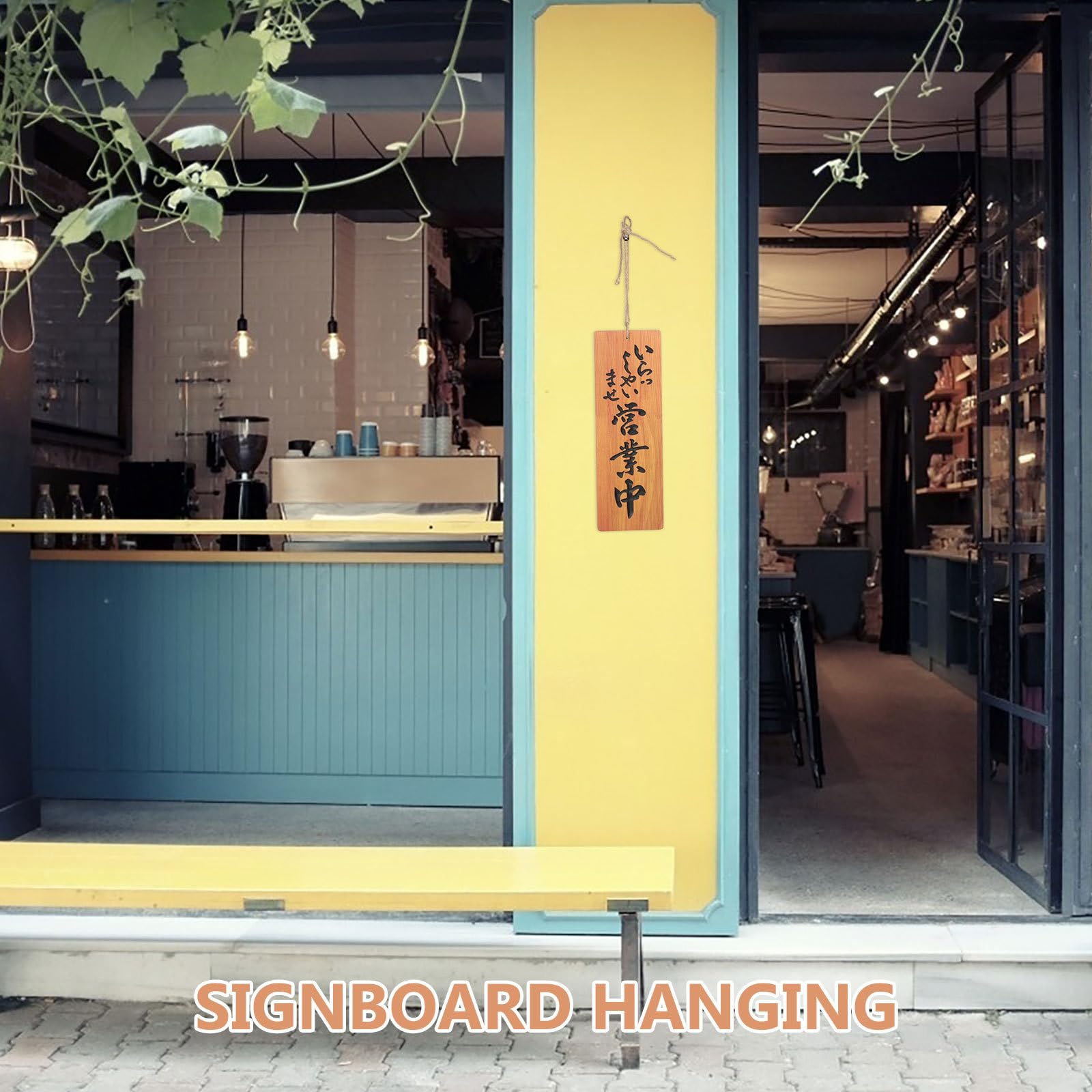 Ciieeo Panneau ouvert et fermé pour restaurant japonais, pour vitrine commerciale, panneau ouvert, magasin, plaque suspendue, plaque commerciale en bois double face