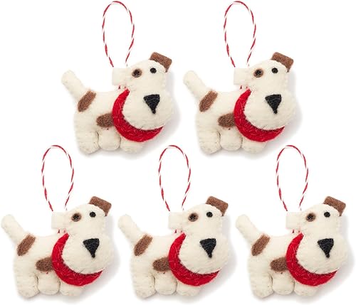 GLACIART ONE Juego de 5 adornos de fieltro para perro para árbol de Navidad, decoraciones de árbol de Navidad, guirnalda de Navidad colgante,