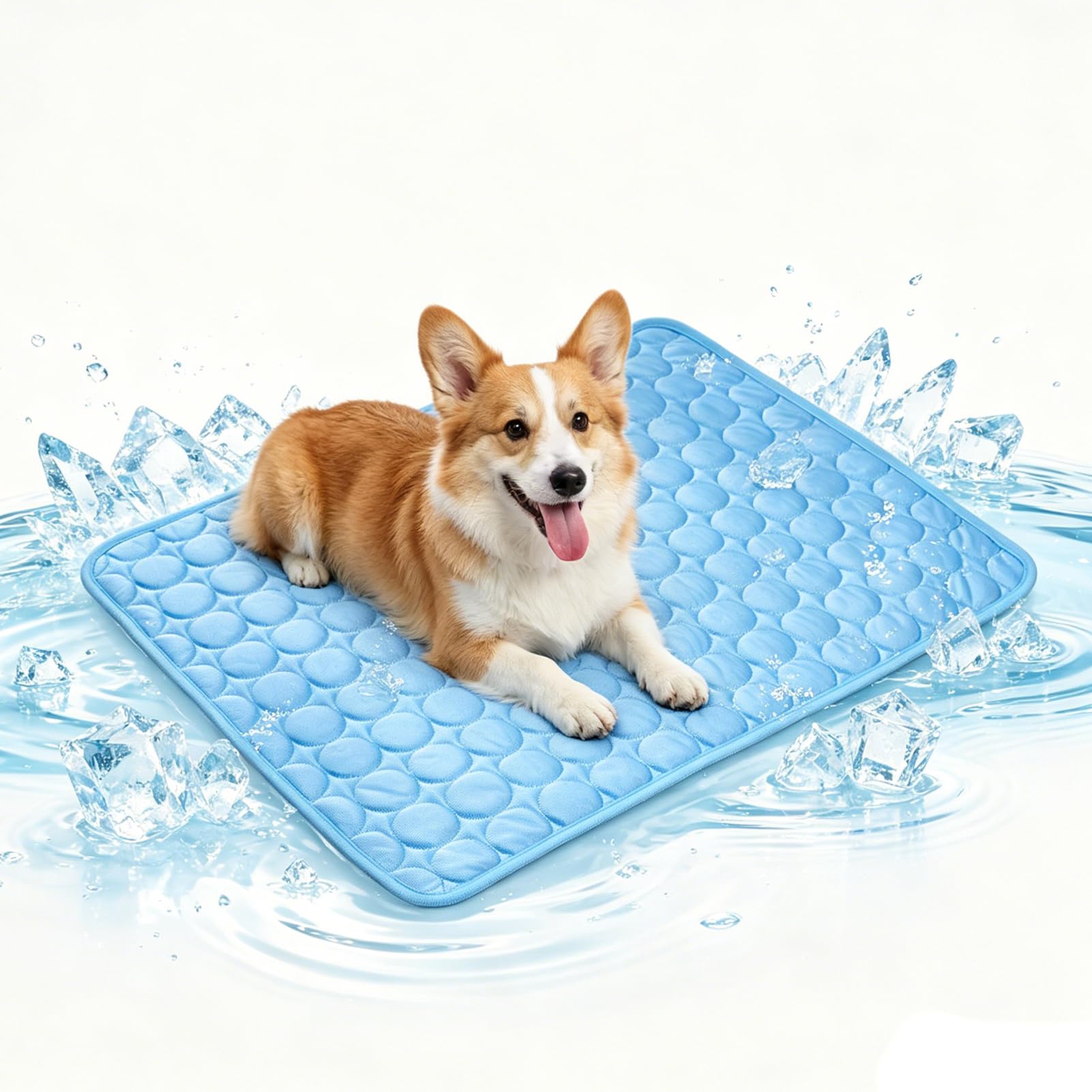 Dog Cooling Mat, Washable Ice Silk Pet Cooling Mat for Dogs, Self Cooling Dog Blanket, Breathable Non Slip Cool Mat for Dogs Large, Cats, Crates, Sofa, Car & Garden、40 * 50cm