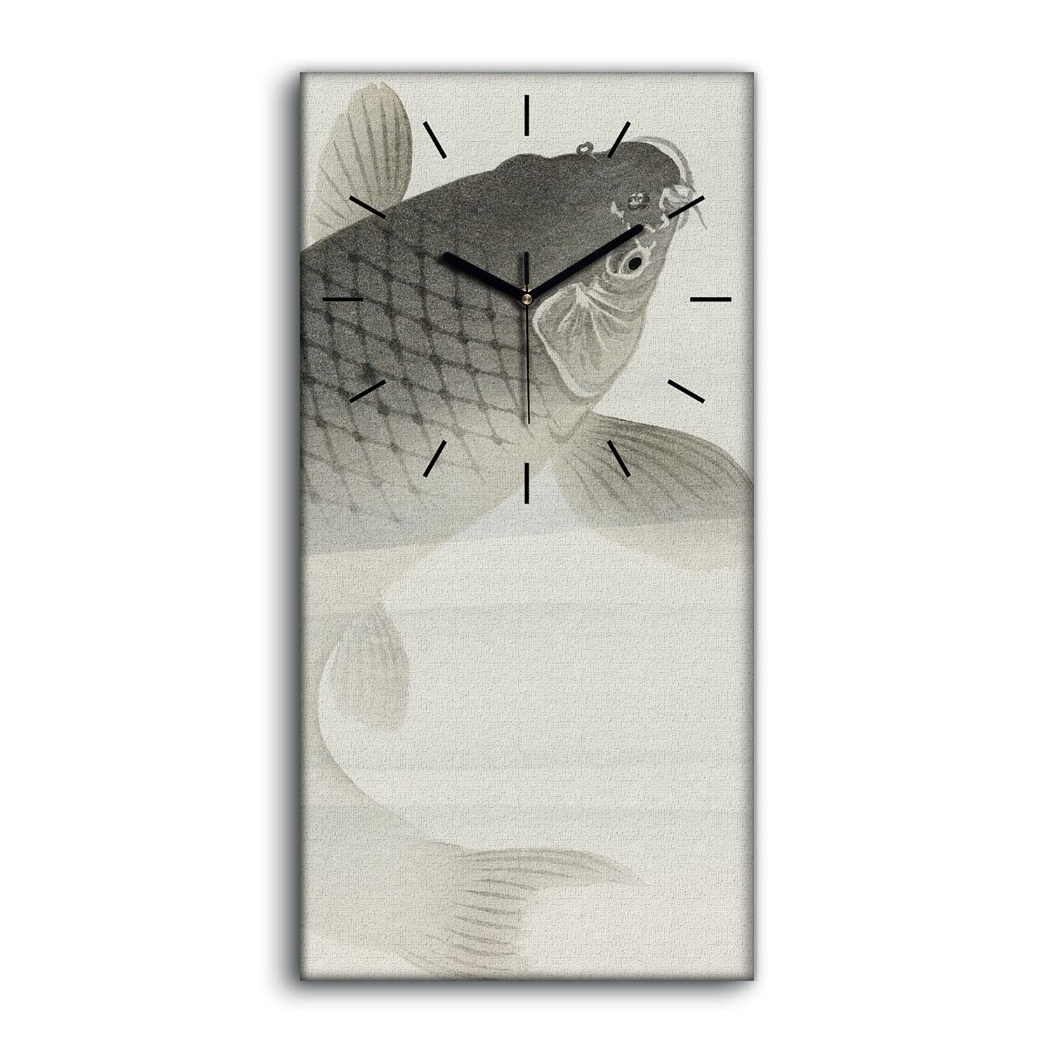 Horloge sur Toile Art Moderne Poisson Koi et Mains Noires, Impression Murale Haute Definition