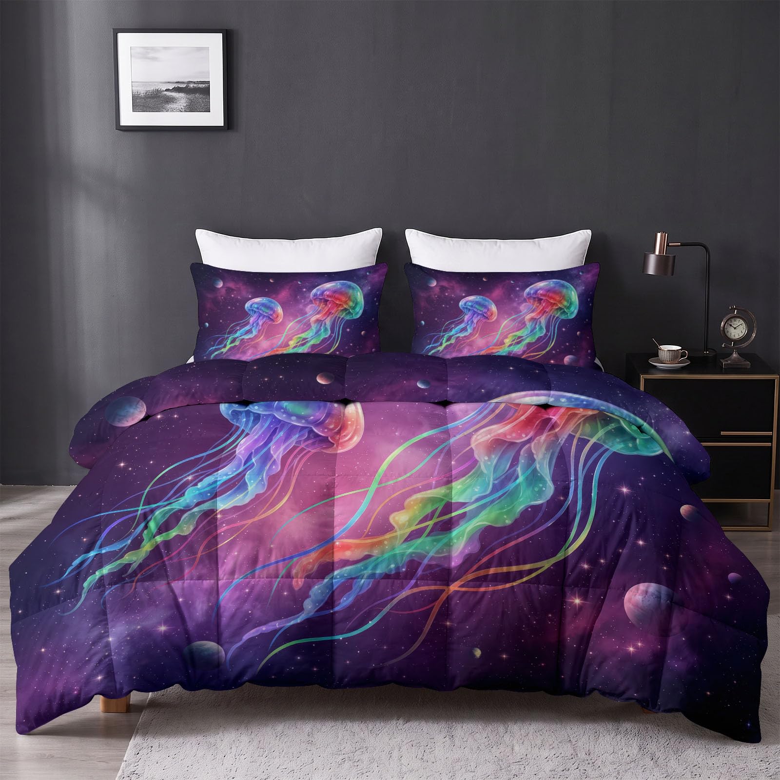 4 Saisons Couette Matelassée Imprimé Espace Méduse, 220x240 cm