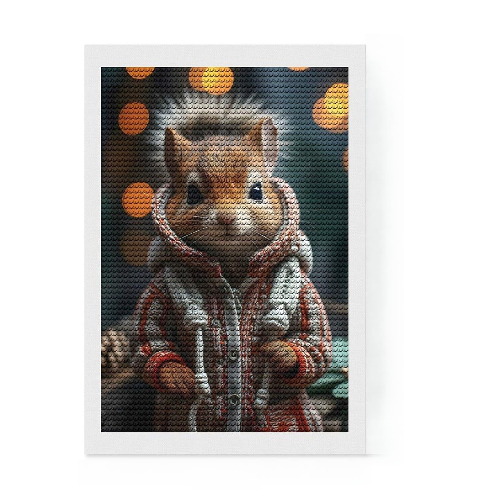Junmoney Squirrels Festive Flick Round Drill Diamond Painting 8"x12", for Beginners, Simple to Start, Modern Decor, Birthday Gift, Easy to Enjoy