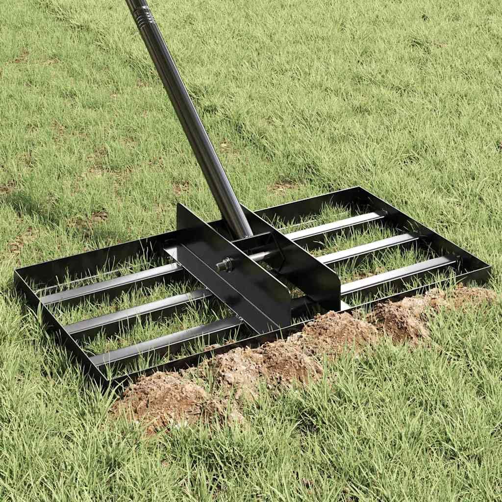 Rastrello di livellamento da giardino in acciaio verniciato a polvere, nero, con testa girevole, lunghezza 200 cm, ergonomico, stabile, per foglie, erbacce, prato e cura del terreno