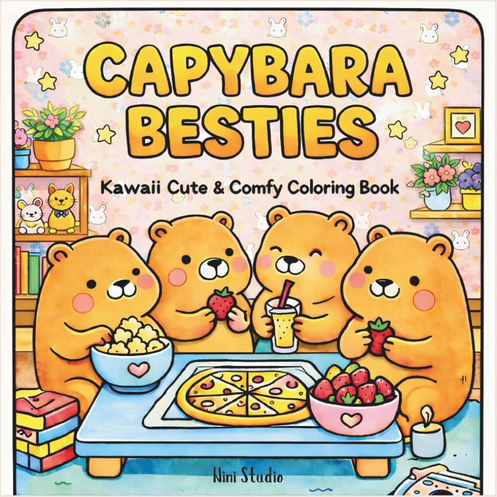 CAPYBARA BESTIES: Cute and Cozy Indoor & Outdoor Friendship Scenes | Bold and Easy Stress Relief Coloring Book or