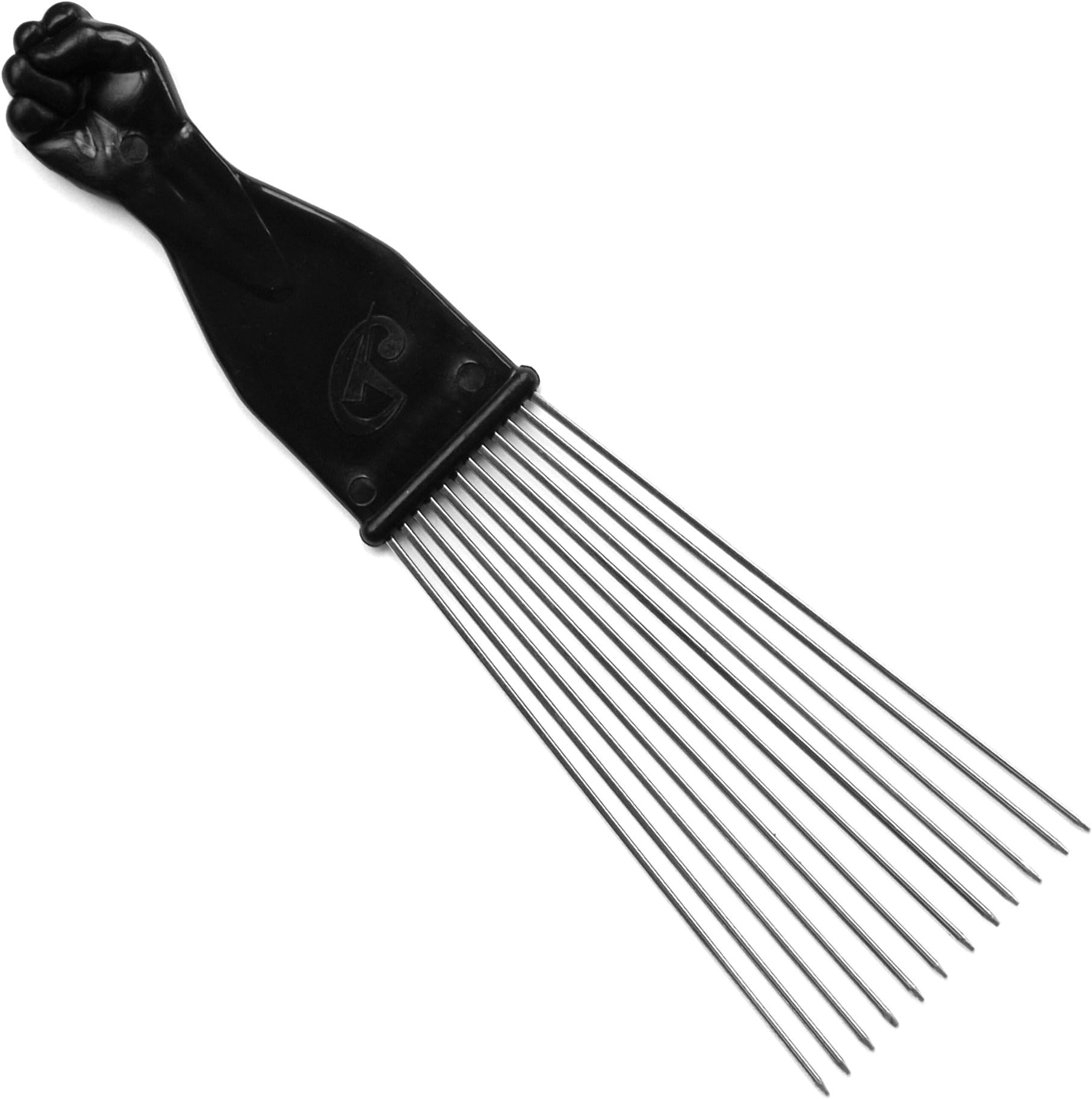Afro Fan Pick w/ Black Fist - Metal African American Hair Comb
