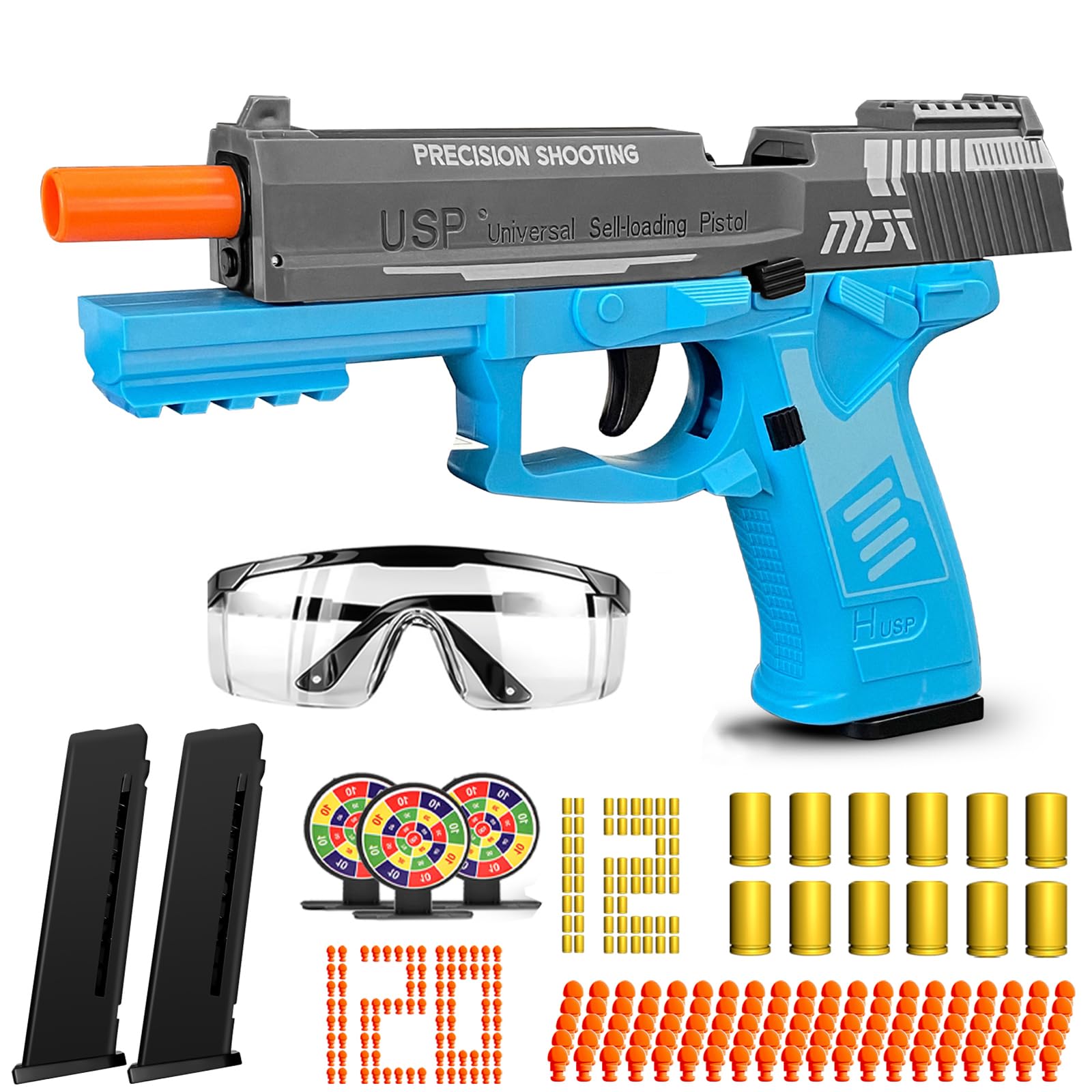 Toy Gun Automatic Reloading Rebound and Shell Ejecting Soft Foam Blaster with 3 Magazine and Goggles, Ideal for Shooting Games, Education Model Toy Pistol - Gift for Kids Boys Girls