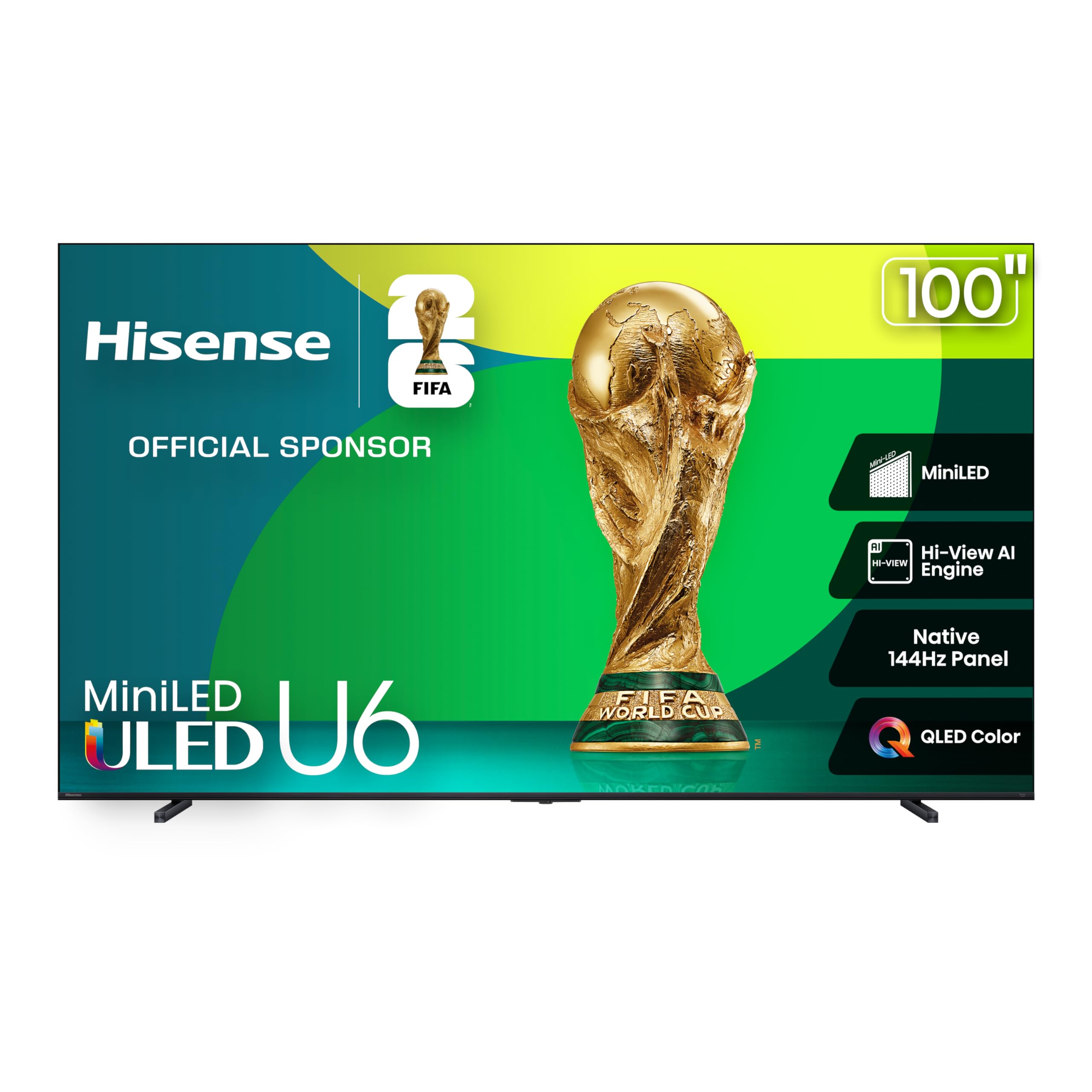 Hisense100" Class U6 Series Best Value Mini-LED 4K UHD Smart HDR Gaming Fire TV (100U65QF, 2025 Model) - QLED, Native 144Hz, Anti-Glare, Dolby Vision IQ, Dolby Atmos, Game Mode Pro, Alexa Built in