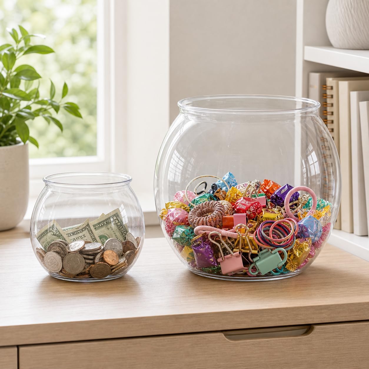 2pcs Plastic DIY Fish Bowls - 135oz Round Clear Fish Tanks 1 Gallon Aquarium, Hydroponic Planter, and Multi-Use Container for Flower Vase, Carnival Prizes, Party Centerpieces, and Home Decor