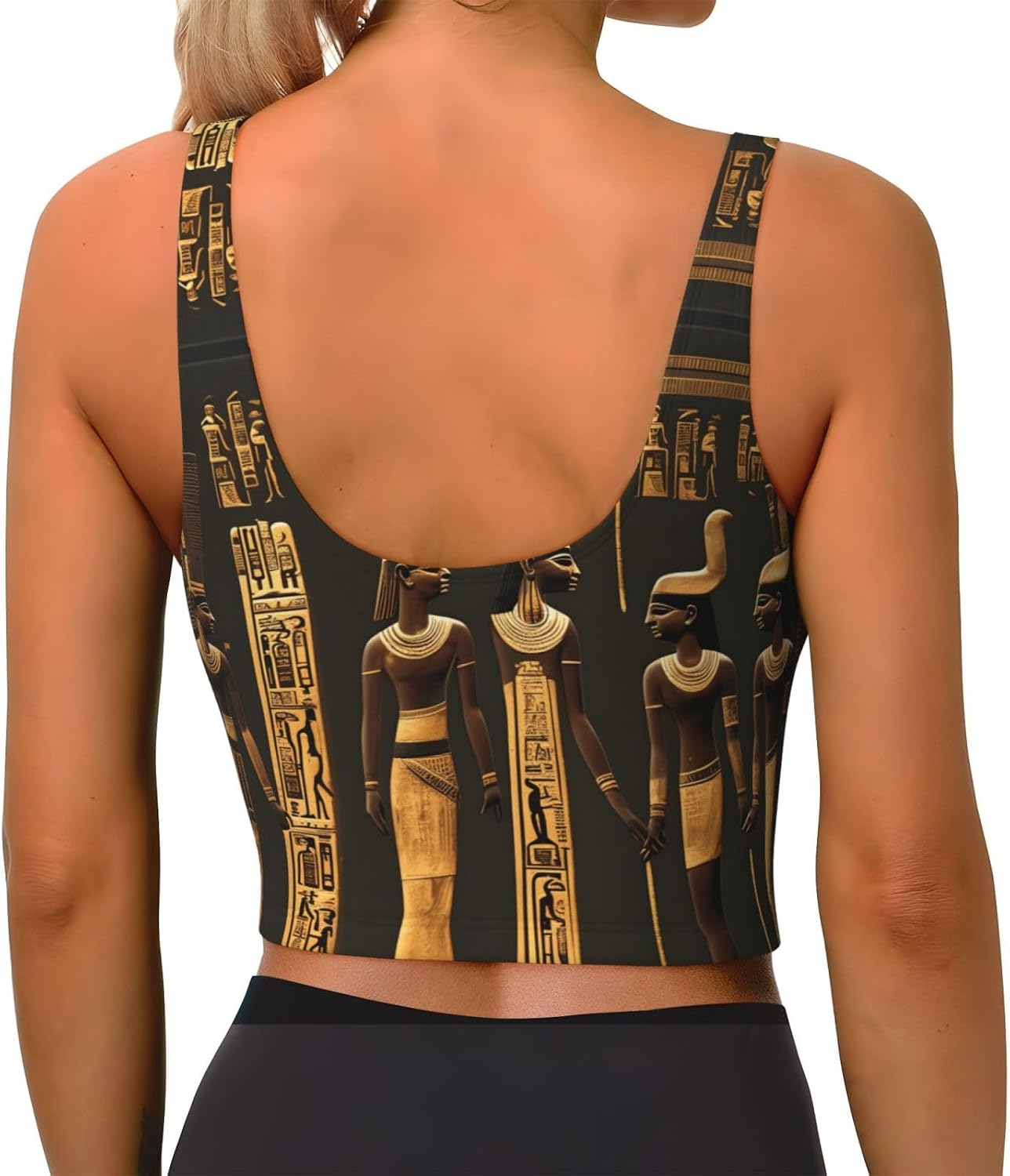 Ancient Egyptian Hieroglyph Print Women's Sports Bra Tank Tops,Longline Sports Bras for Yoga,Workout and Running