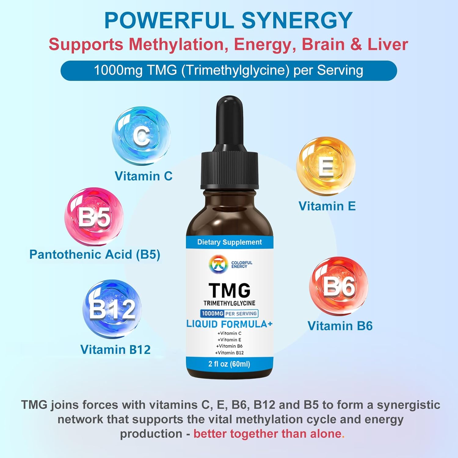 7c TMG Supplements 1000mg | Trimethylglycine Vitamin C, E, B6, B12 Complex for Methylation, Liver & Energy | Natural TMG Betaine Extract, Non-GMO, Vegan, Gluten-Free | 2 Fl Oz, 30 Servings - Image 3