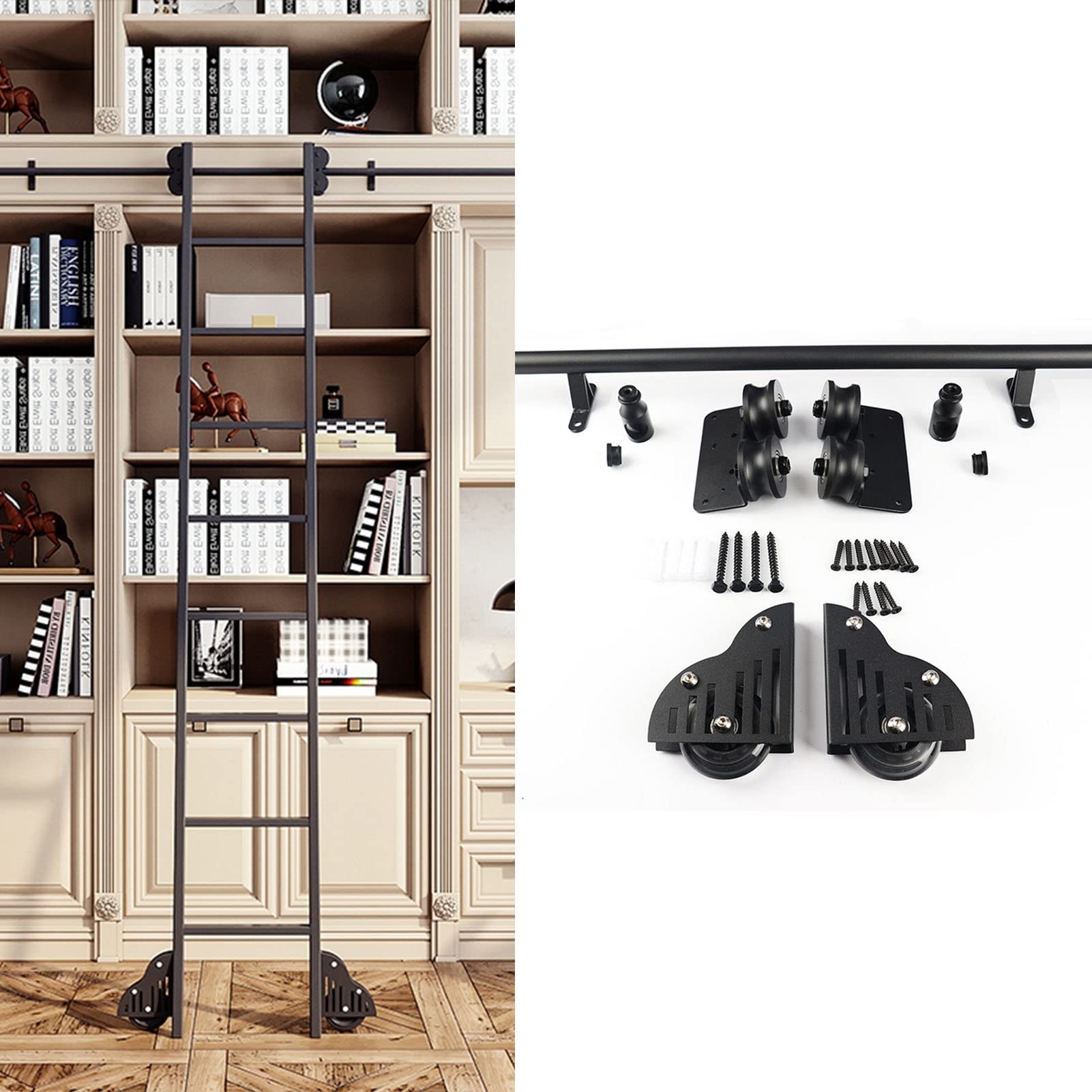 DFGHNBVC 3.3Ft-20Ft Rolling Ladder Hardware Library Sliding Ladder Hardware Kit,Black Steel Round Tube Mobile Ladder Track For Library/Loft/Home/Indoor