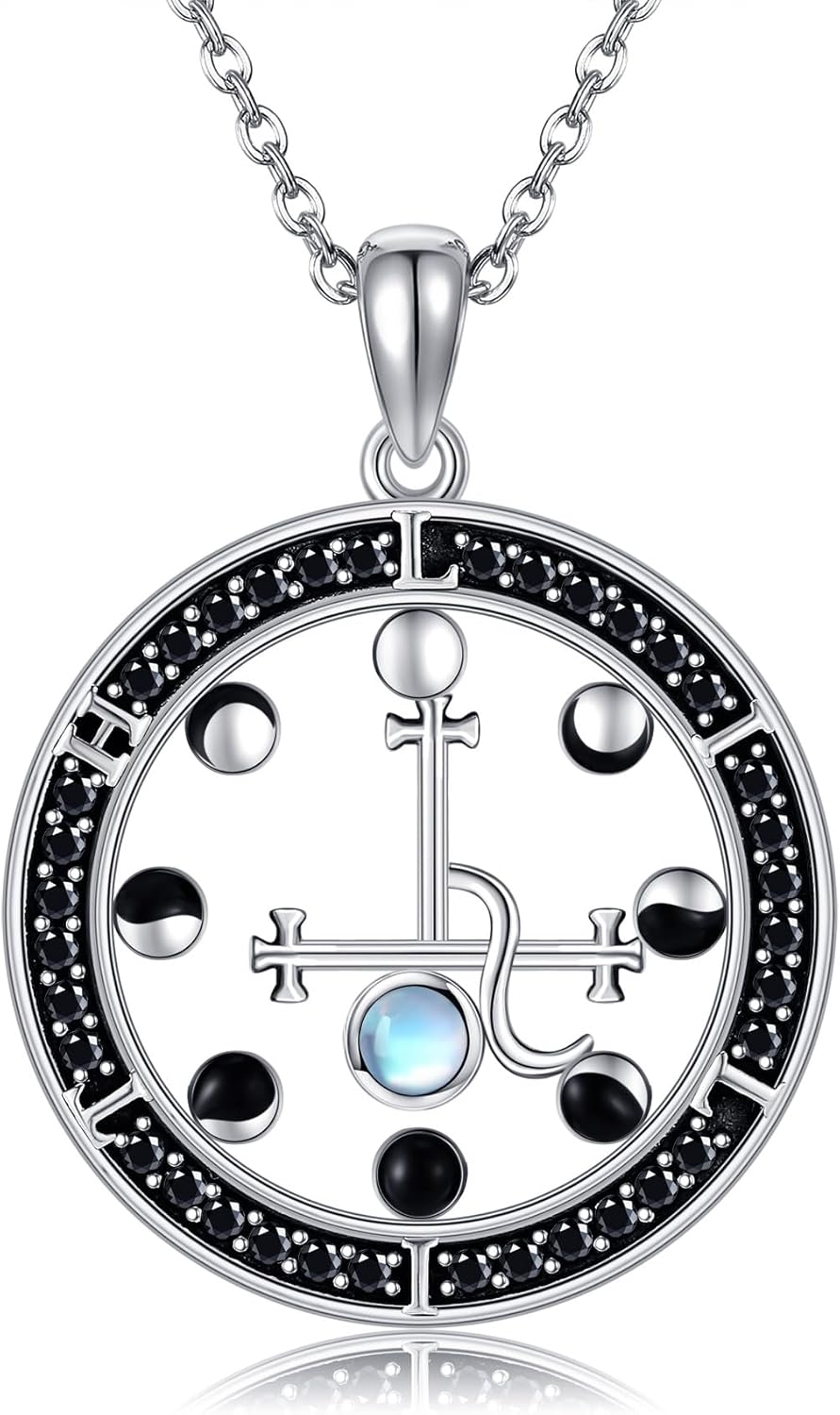 ONEFINITY Lilith Necklace 925 Sterling Silver Moon Phase Moonstone Pendant Necklace Sigil of Lilith Jewelry Mothers Gifts for Women Mom Grandma