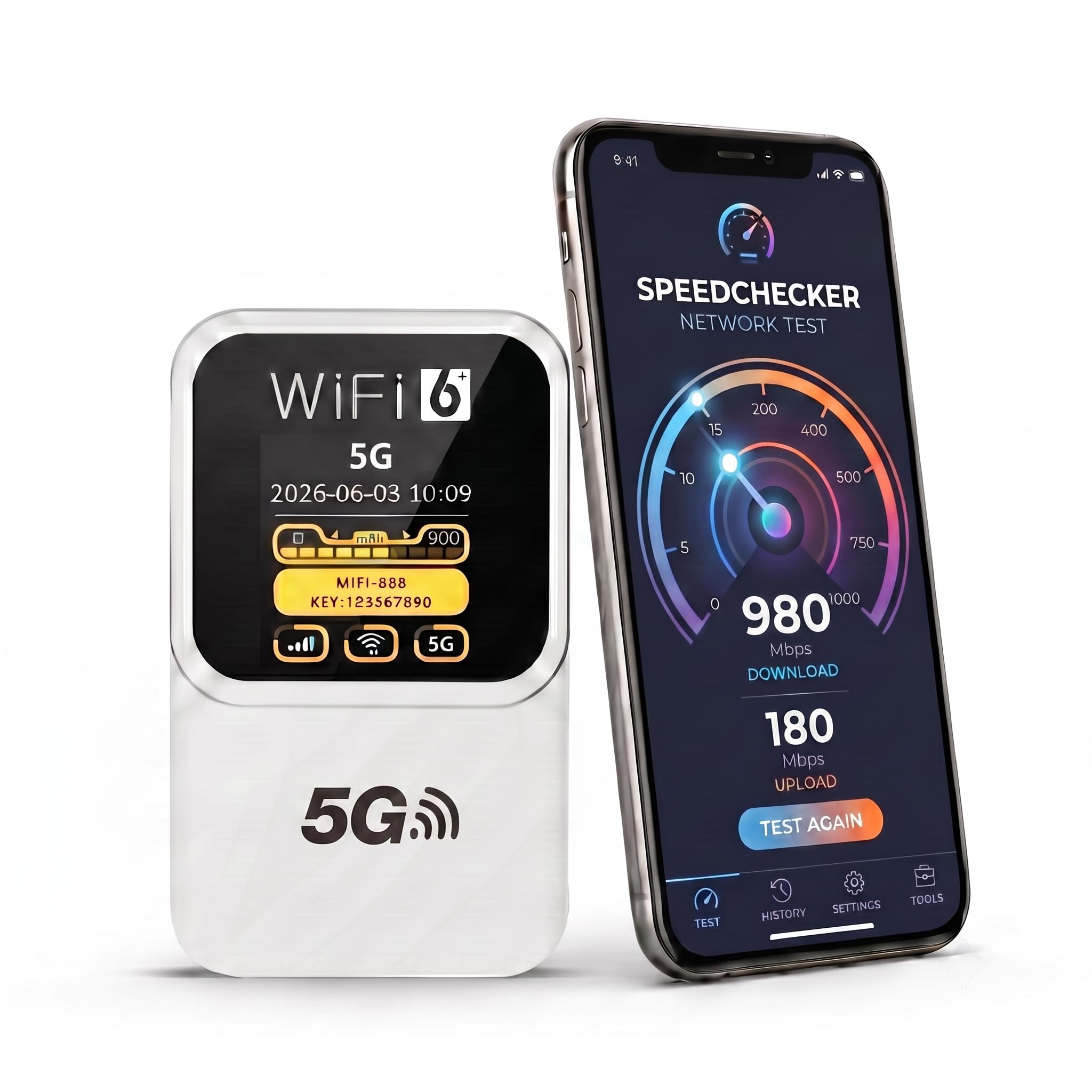 Routeur 5G Portable, SIM Libre, Écran LCD Date, 3000mAh, 32 Appareils | WPA3 sécurisé,Internet nomade 300Mbps WiFi 6,32 appareils,Écran LCD,14h autonomie,USB-C,camping-car,télétravail