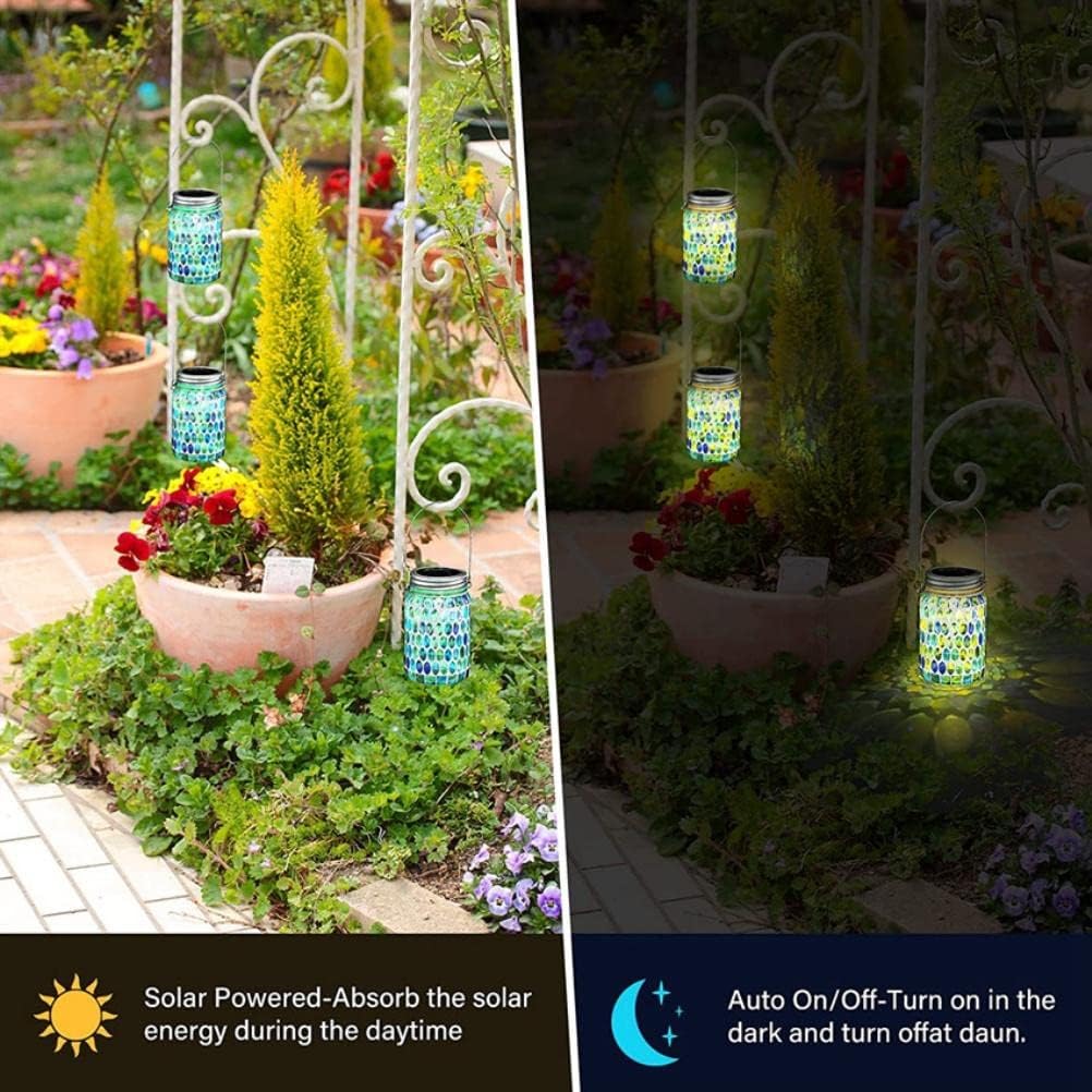 Enfudid Mosaic Solar Lanterns Outdoor Hanging Lights, Solar Table Lamps Metal Decorative Mosaic Glass Lights, Outdoor Waterproof Solar Night Lights, Garden, Patio, Pathway & Yard Decor