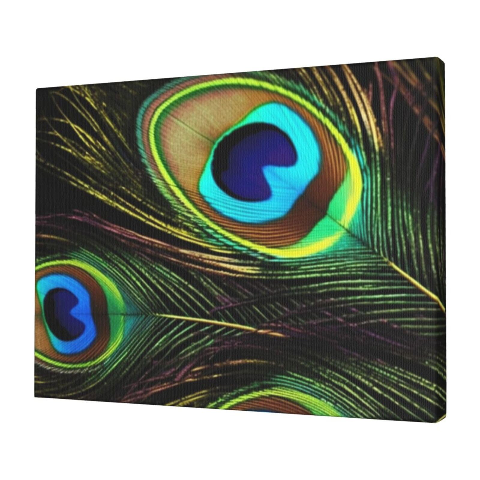 KLOPH Peacock Feathers Canvas Wall Art for Living Room 12"x16" Modern Artwork Painting for Bathroom Hanging Canvas Prints Aesthetic Wallart for Bedroom Kitchen Office Wall Decor
