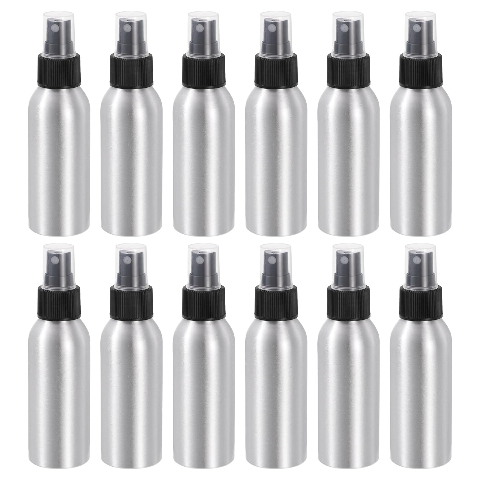 sourcing map 12pcs 100ml/3oz Aluminium Spray Bottle with Black Fine Mist Sprayer, Empty Refillable Container Travel Bottle for Kitchen Bathroom or Plants Water Sprayer