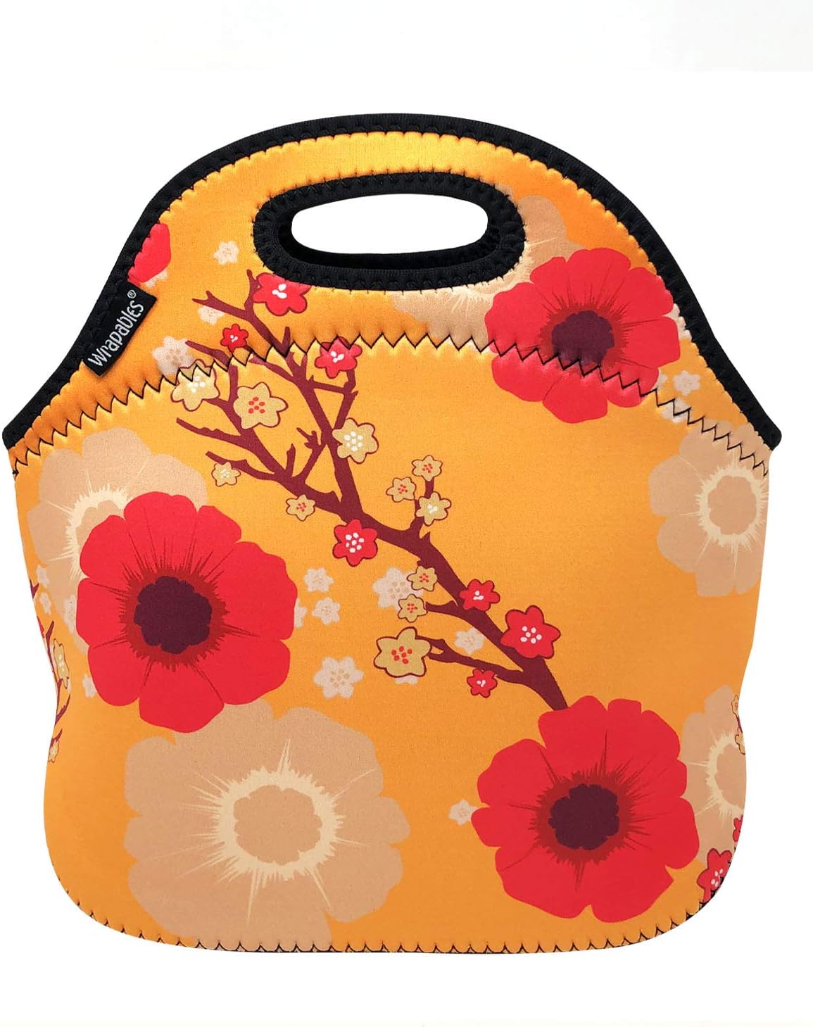 allydrew Insulated Neoprene Lunch Bag Zipper Lunch Box Tote, Blossoms Light