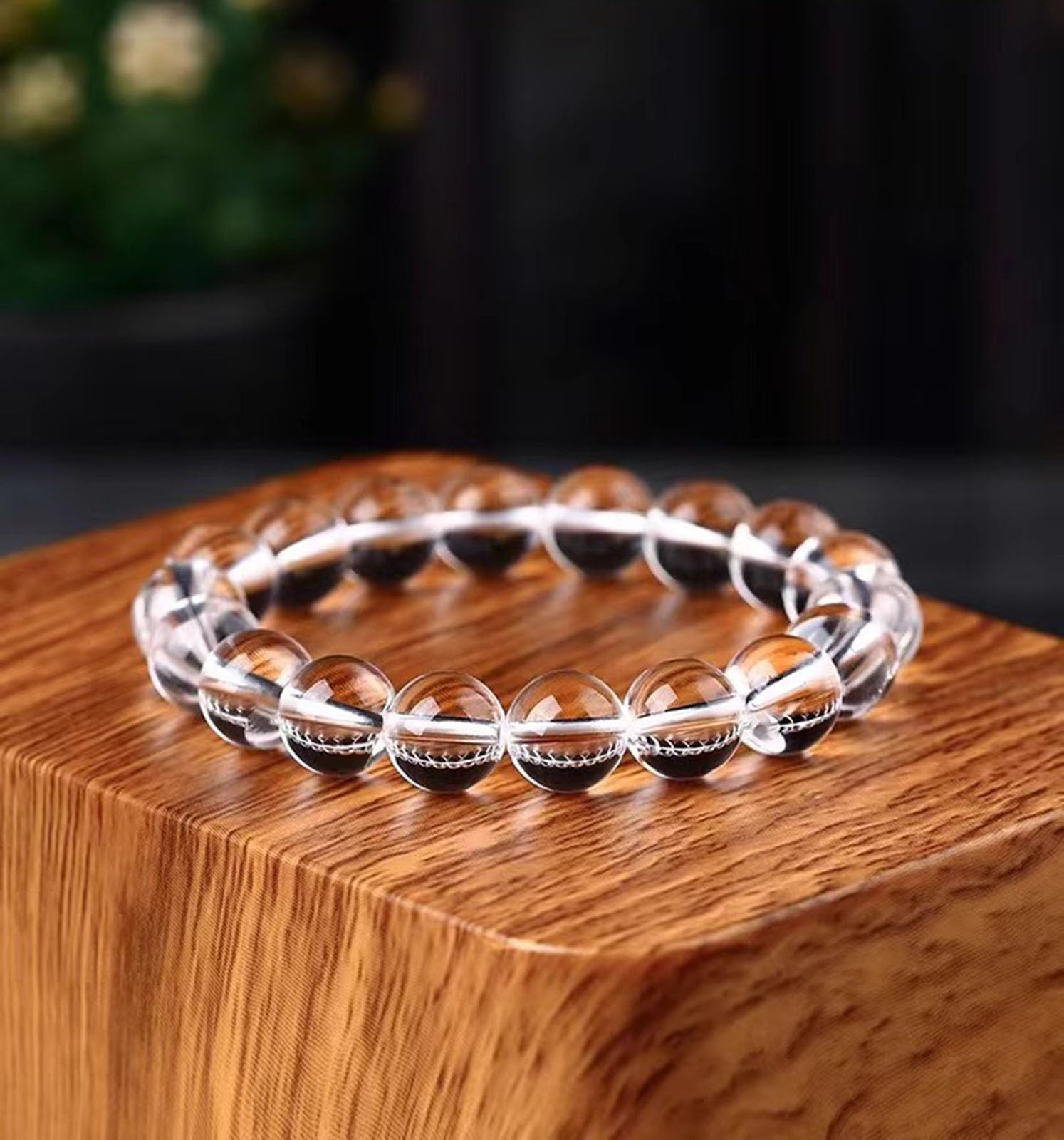 14mm, Natürliches Bergkristall-Armband für Damen und Herren, Heilendes weißes Kristallarmband, Stretch-Armband mit runden Edelsteinperlen für den Urlaub und Geburtstag