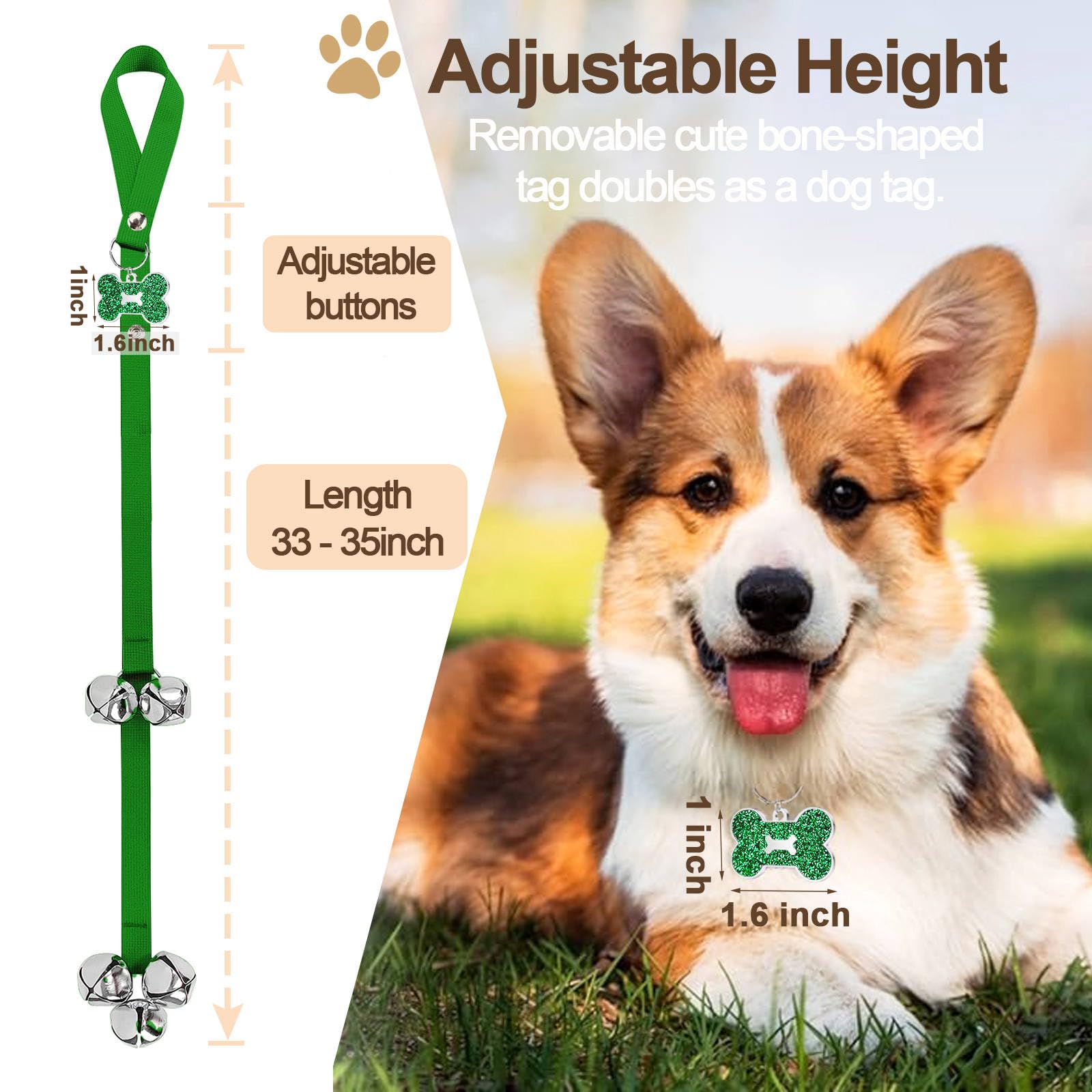 KEXIAVA 2 Pcs Dog Bells Toilet Training Dog Doorbell Dog Training Bell for Puppy Potty Adjustable Strap Dog Door Bell and Communication Device Dog Bell Cat Puppy Interactive Bell (Green) - Image 2