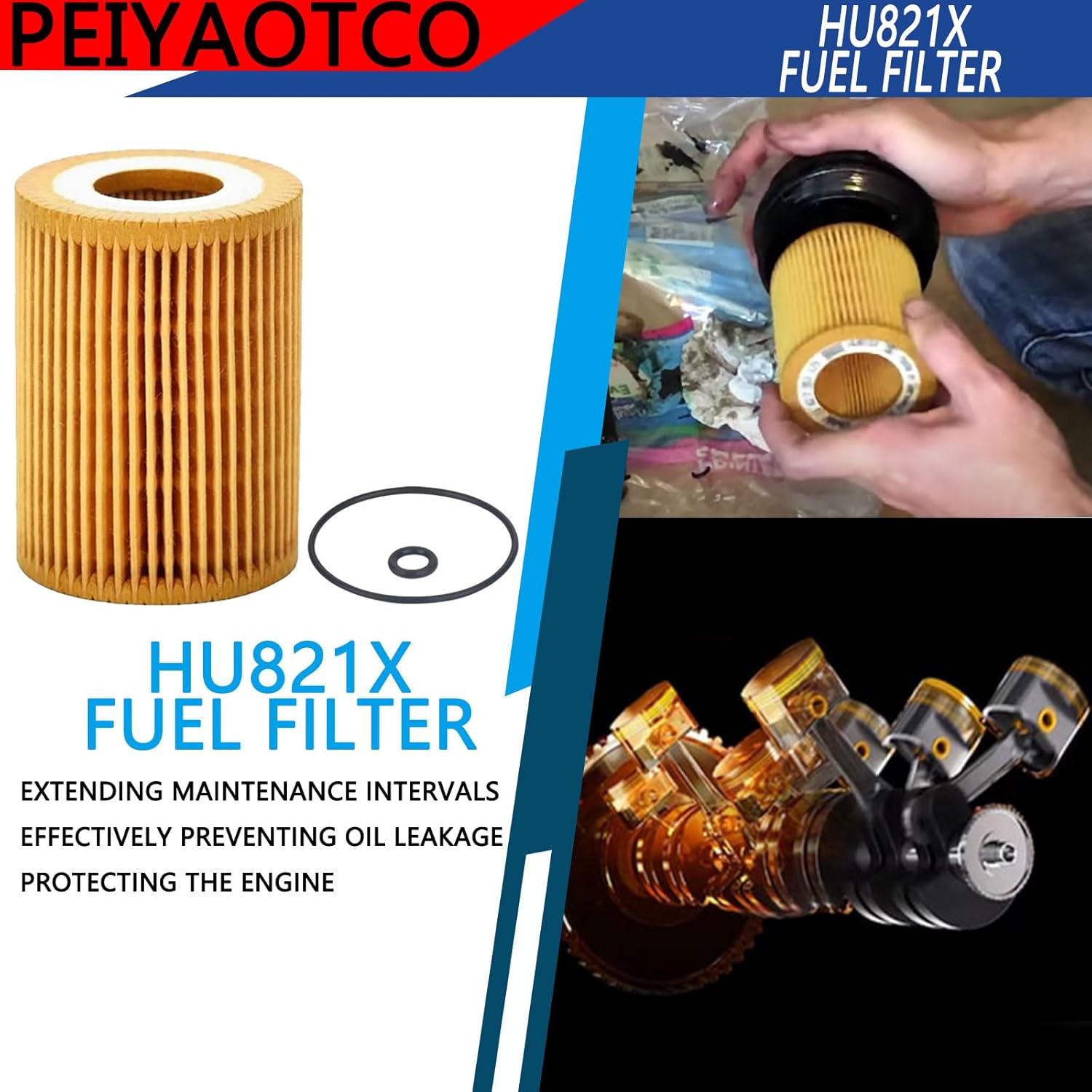 HU821X OIL FILTER Compatible with Freightliner Jeep Dodge Vehicle E350 GL350 ML350 R320 R350 S350 Replaces 72263WS 57062 5175571AA LF16231 CH10323 6421800009 6421840025 16 PACK