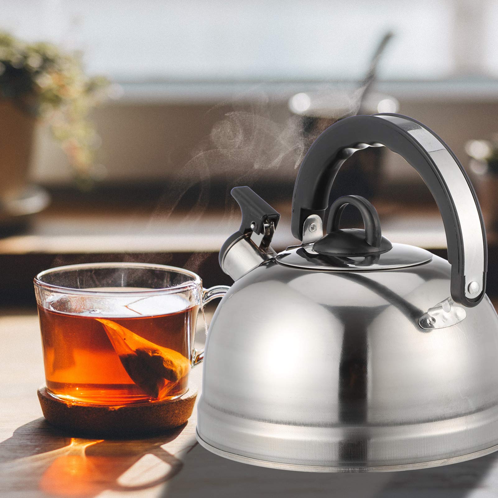 tetera, Silbato de estufa, tetera, con mango ergonómico(Silver)