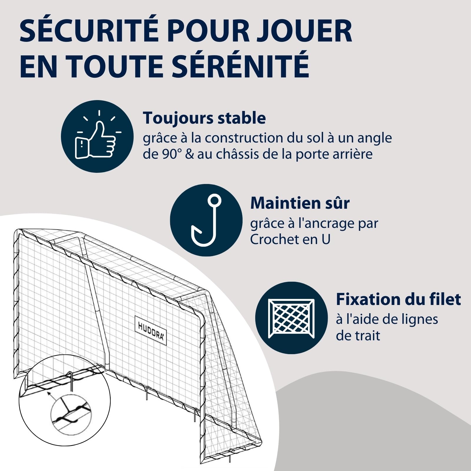 HUDORA But de Football Solid 25 - But de Football Stable pour Enfants & Adultes - Résistant aux intempéries avec Filet en Polyester à Mailles serrées - pour s'amuser & s'entraîner l'extérieur