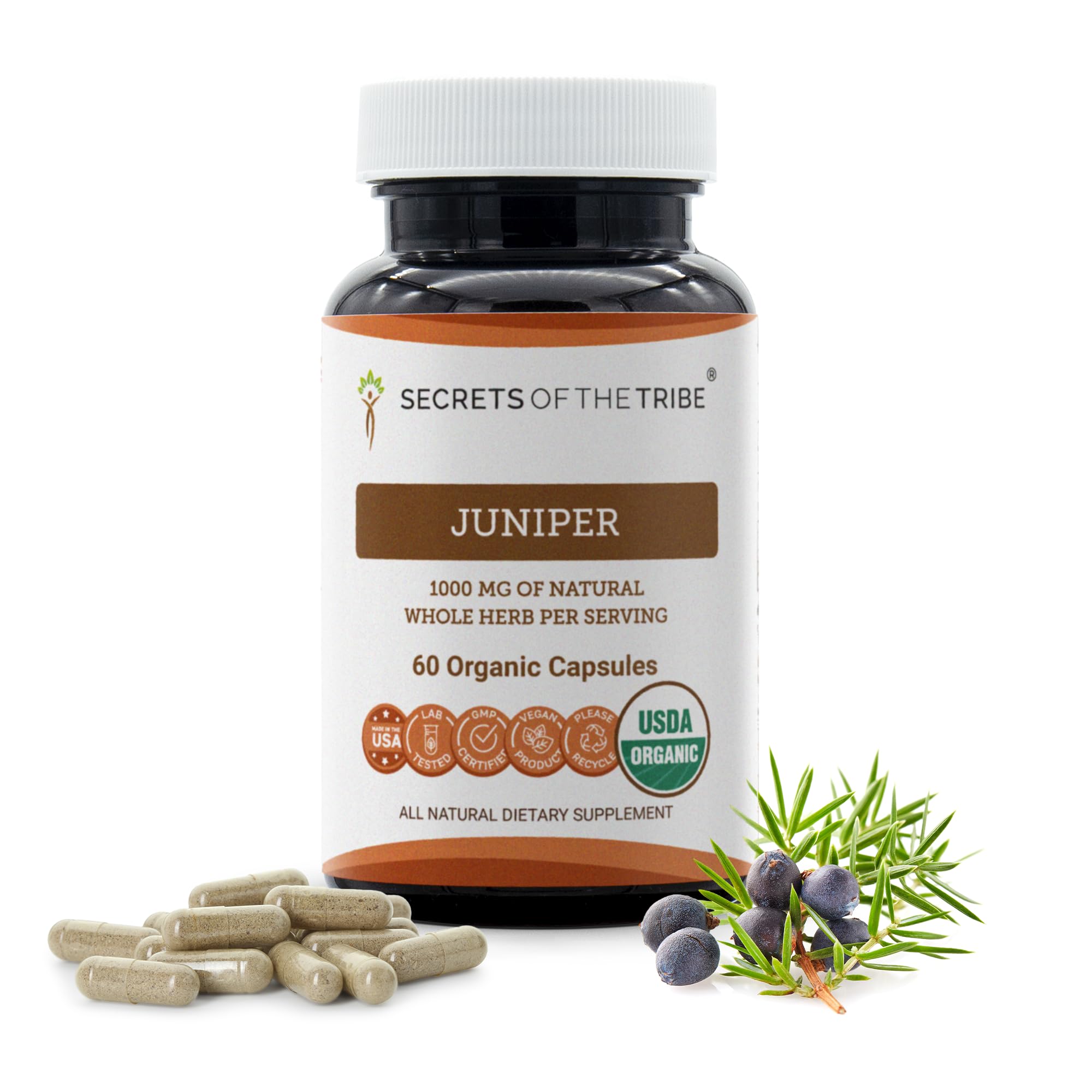 Secrets of the Tribe Suplemento de zimbro (Juniperus communis), 1000 mg, 60 cápsulas