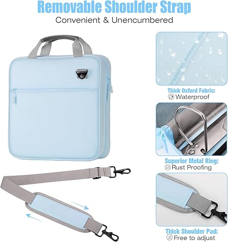 Miniatura 4 de MoKo Carpeta con cremallera, carpeta de 3 anillos de 3 pulgadas con cremallera, capacidad de 700 hojas con correa para el hombro y asa, organizador