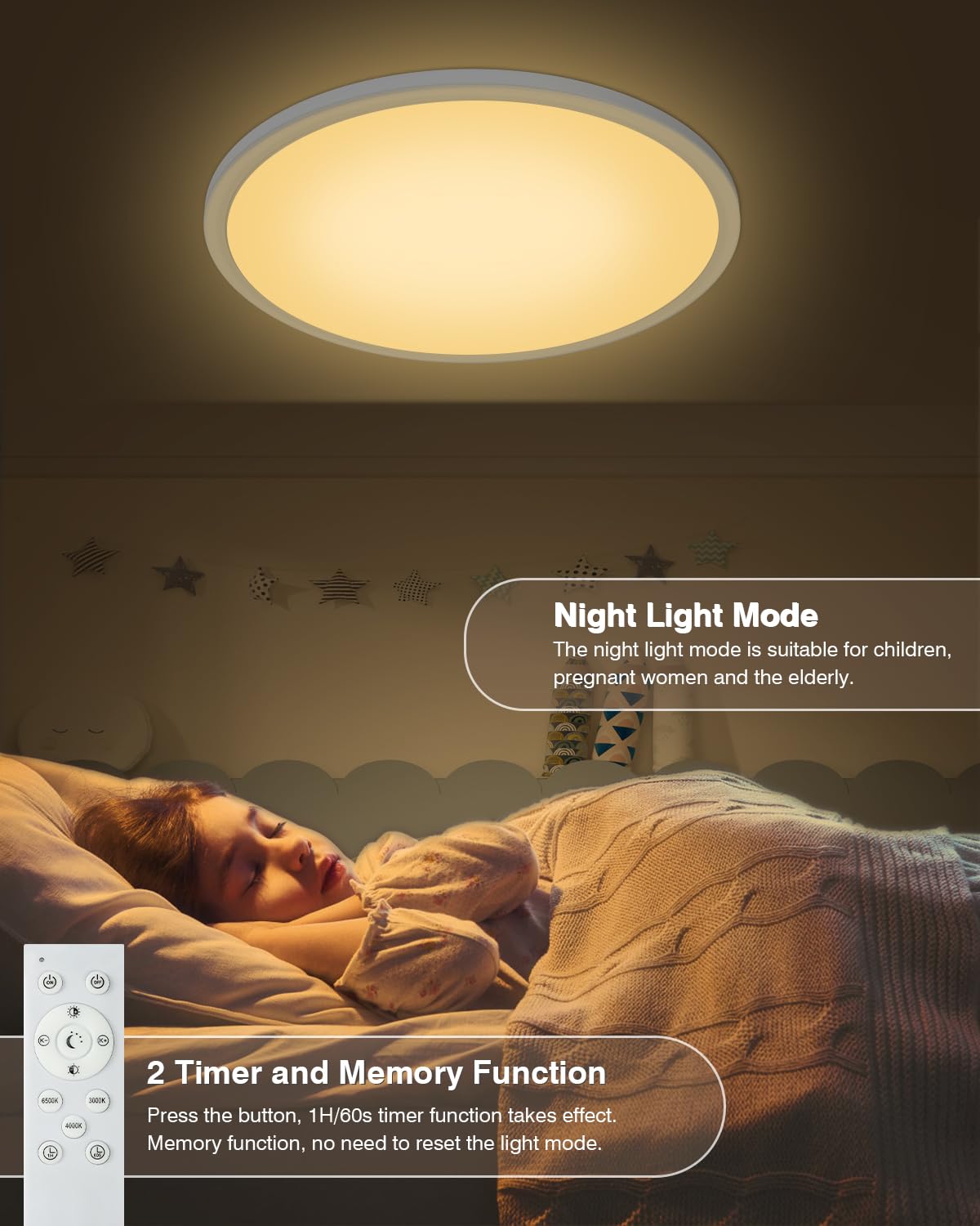 Bowfar Plafonnier LED, 36W Rond Luminaire Plafonnier avec télécommande, intensité 3000K-6500K, Lampe de salle de bain ultra fine 2,5cm, Lampe LED Chambre pour Salon Chambre d'enfant Cuisine Ø39cm