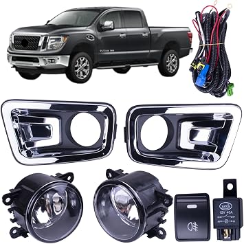 One Set Fog Light Lamps + Covers + Switch + Wiring Compatible With Nissan Titan 2017-2019 & Titan XD 2016-2019 Replaces 62257EZ02B NI1038152 NI1039152 261509B90E NI2592137C